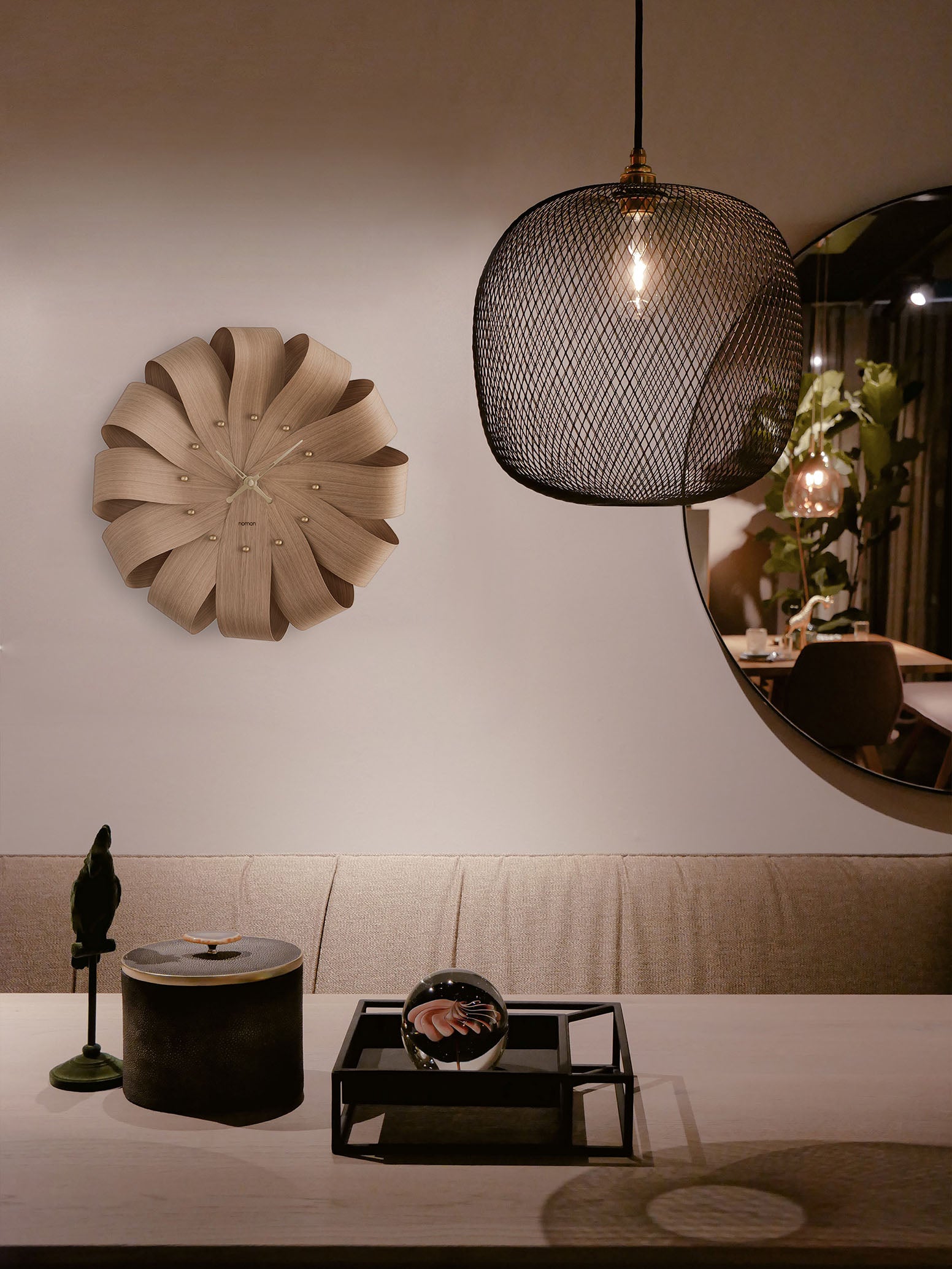 Zegar ścienny BRISA drewno dębowe z mosiężnym wykończeniem