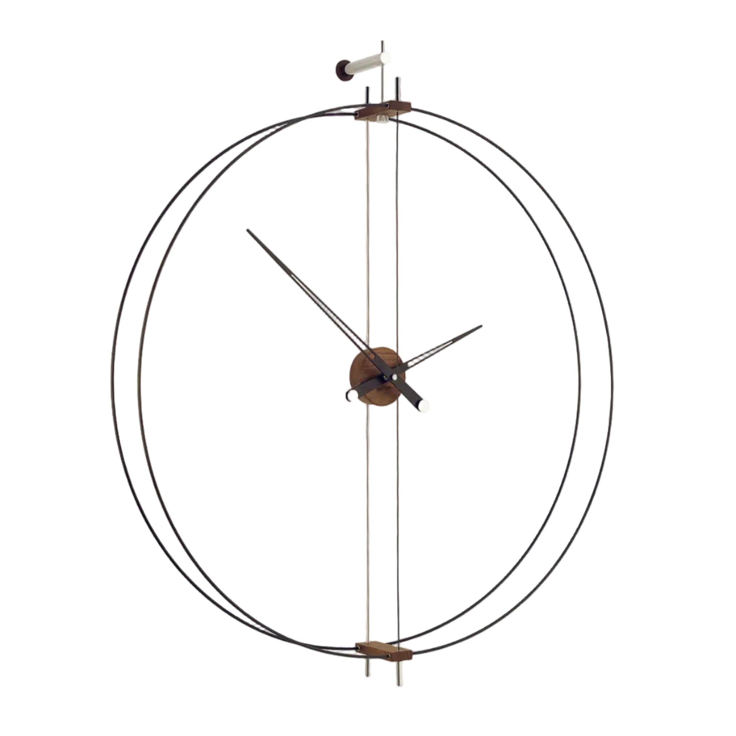 Wall Clock BARCELONA walnut wood with black and silver