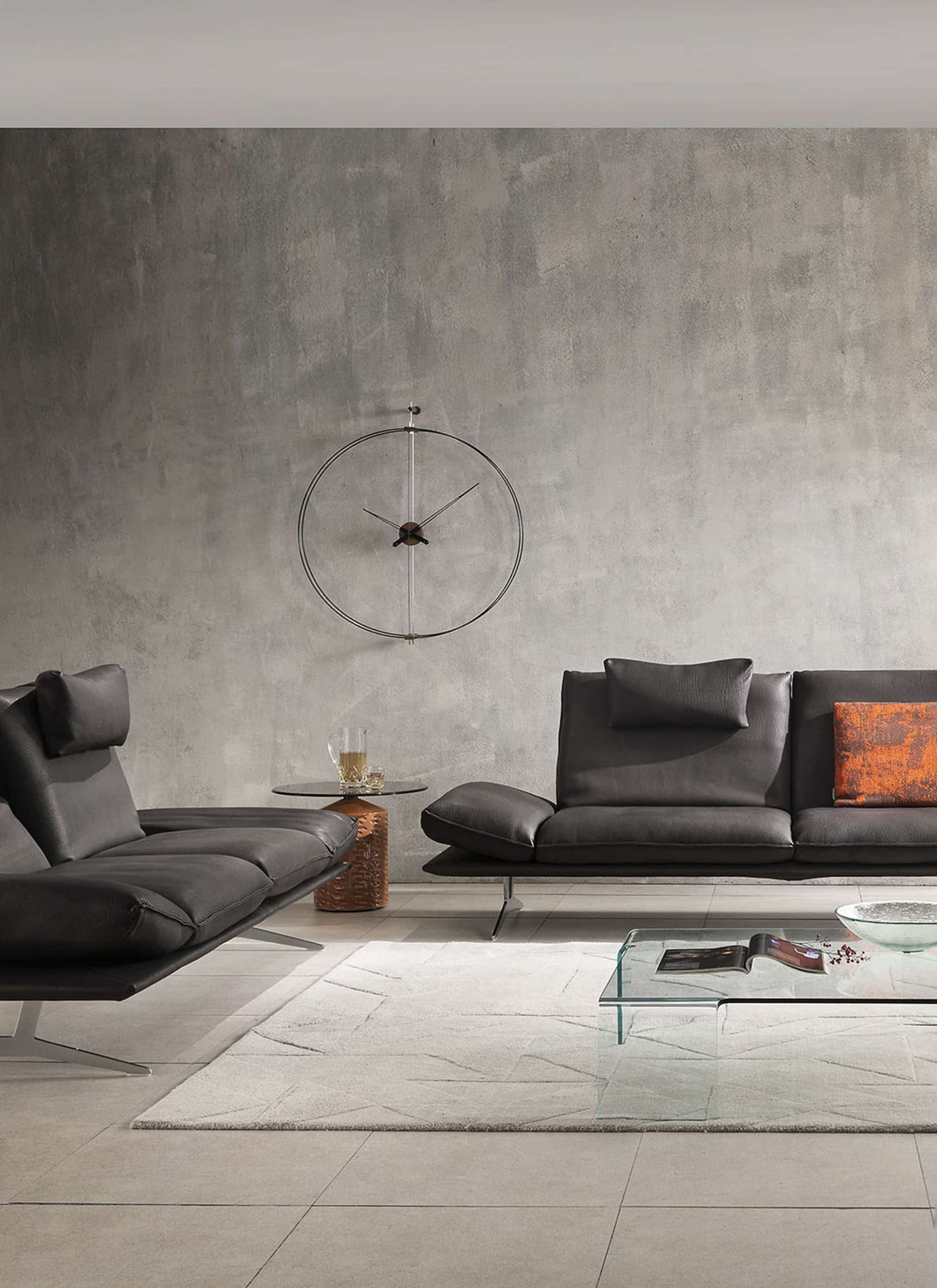 Wall Clock BARCELONA walnut wood with black and silver