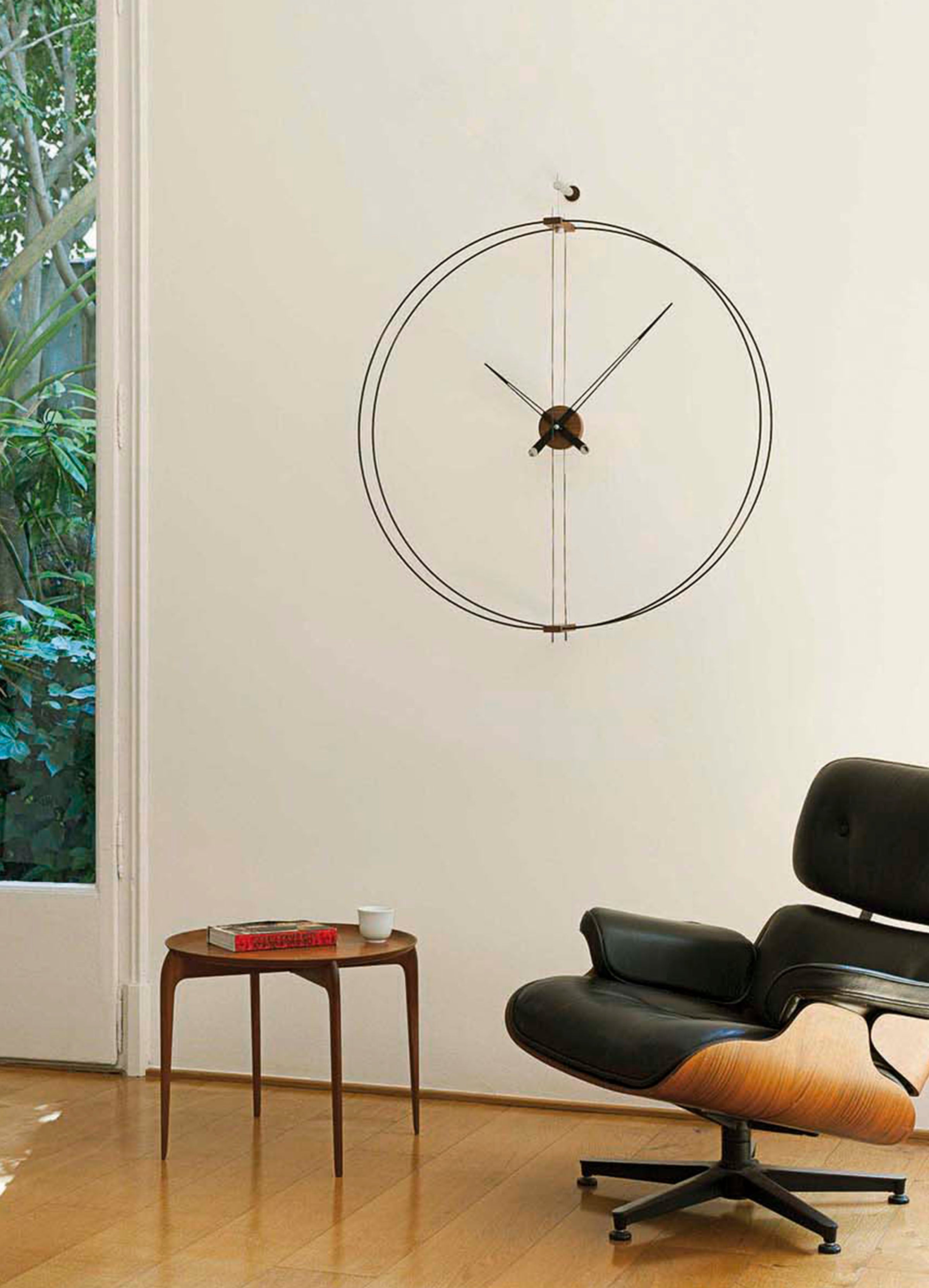Wall Clock BARCELONA walnut wood with black and silver