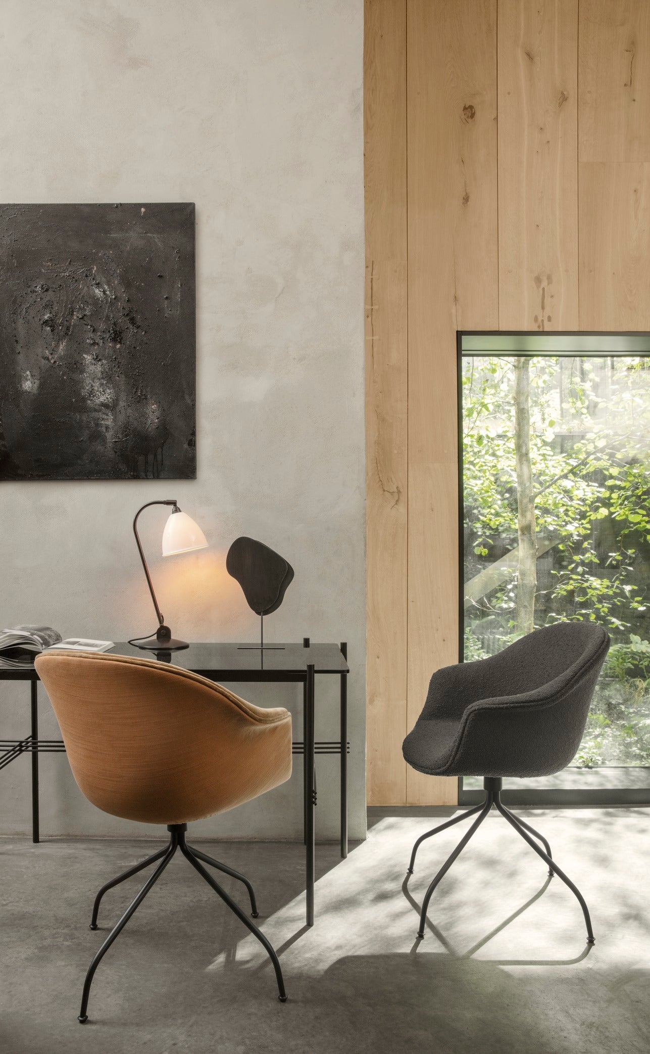 Tischlampe BESTLITE BL2 Messing mit grauem Schirm