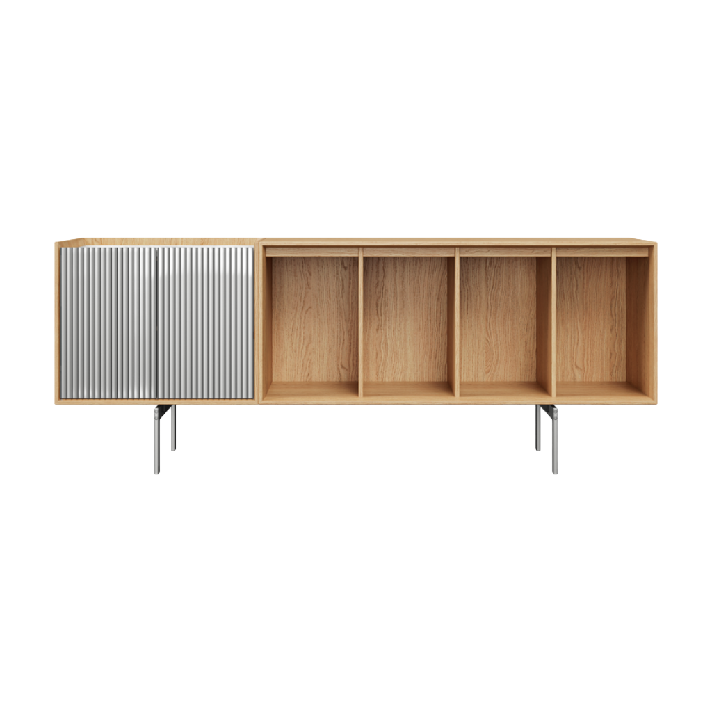 H1 oak veneer sideboard with gray marble