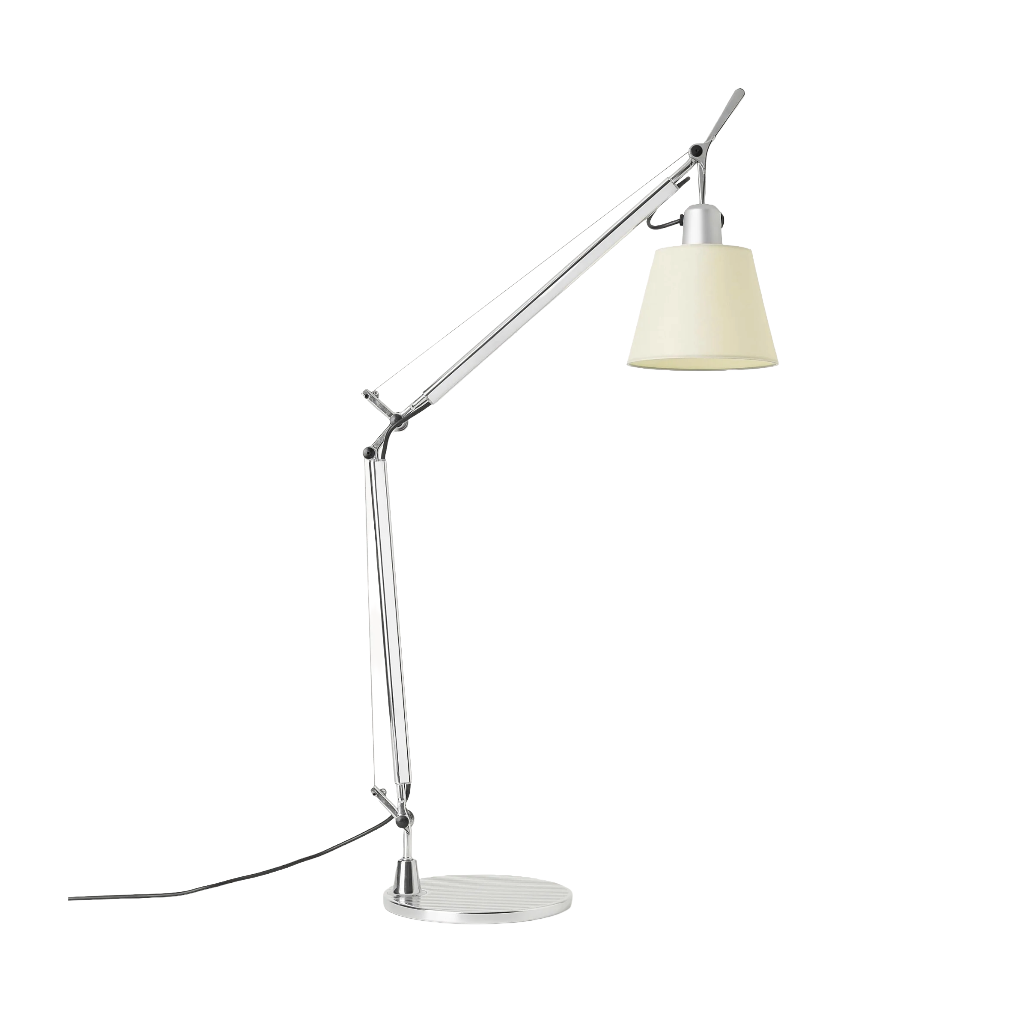 Verstellbare Schreibtischlampe TOLOMEO BASCULANTE mit pergamentfarbener Schirm und silbernem Fuß