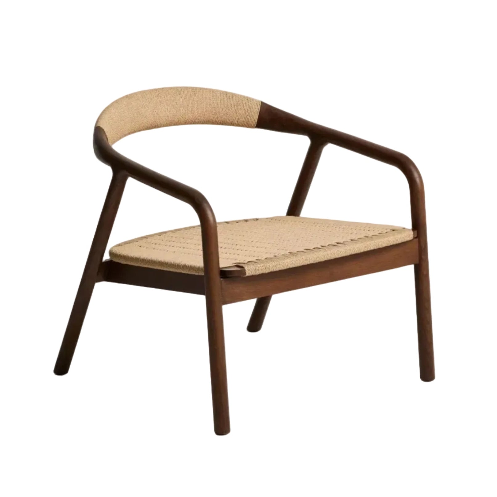 DERILE Armchair in Beige with Dark Wooden Base