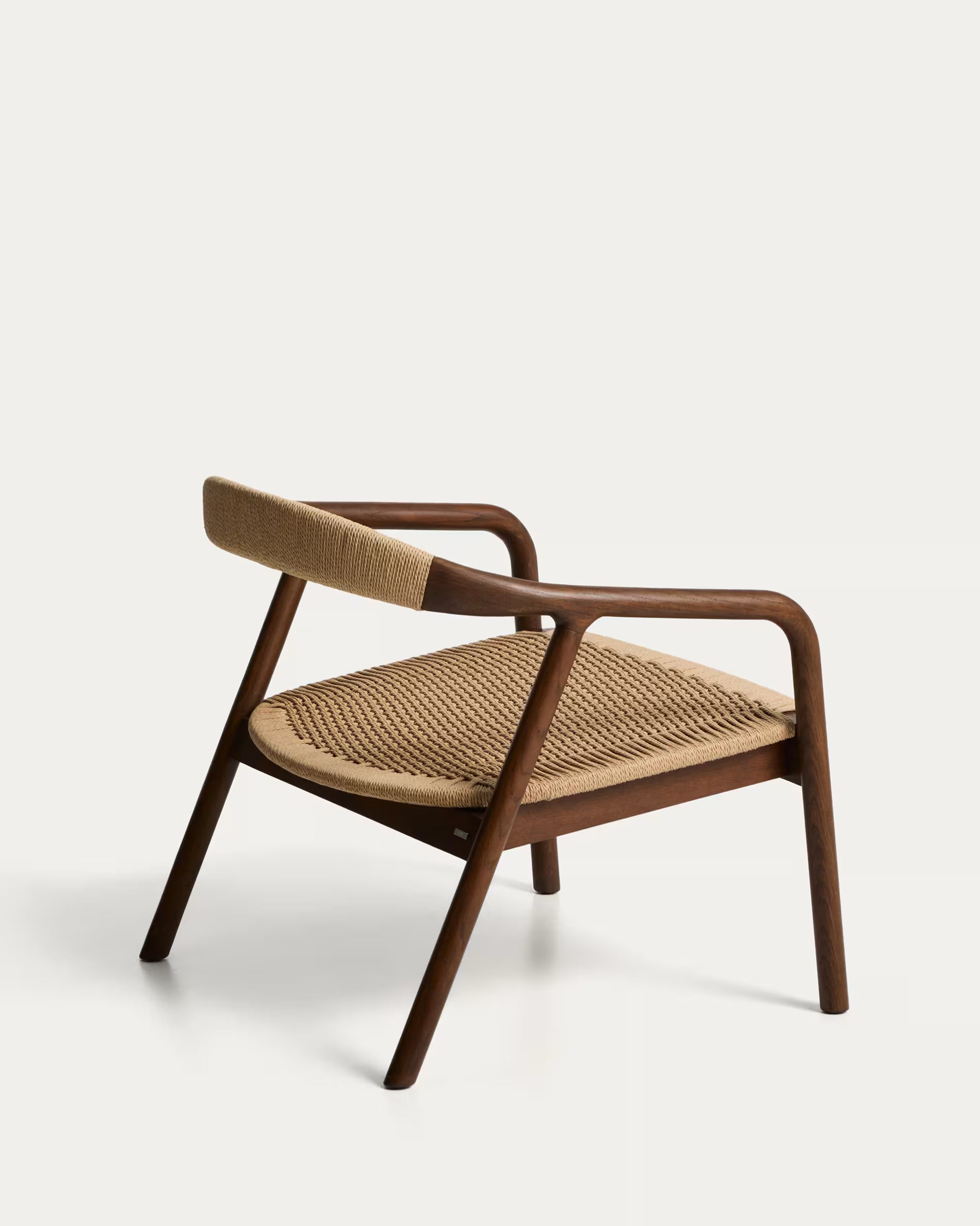 DERILE Armchair in Beige with Dark Wooden Base