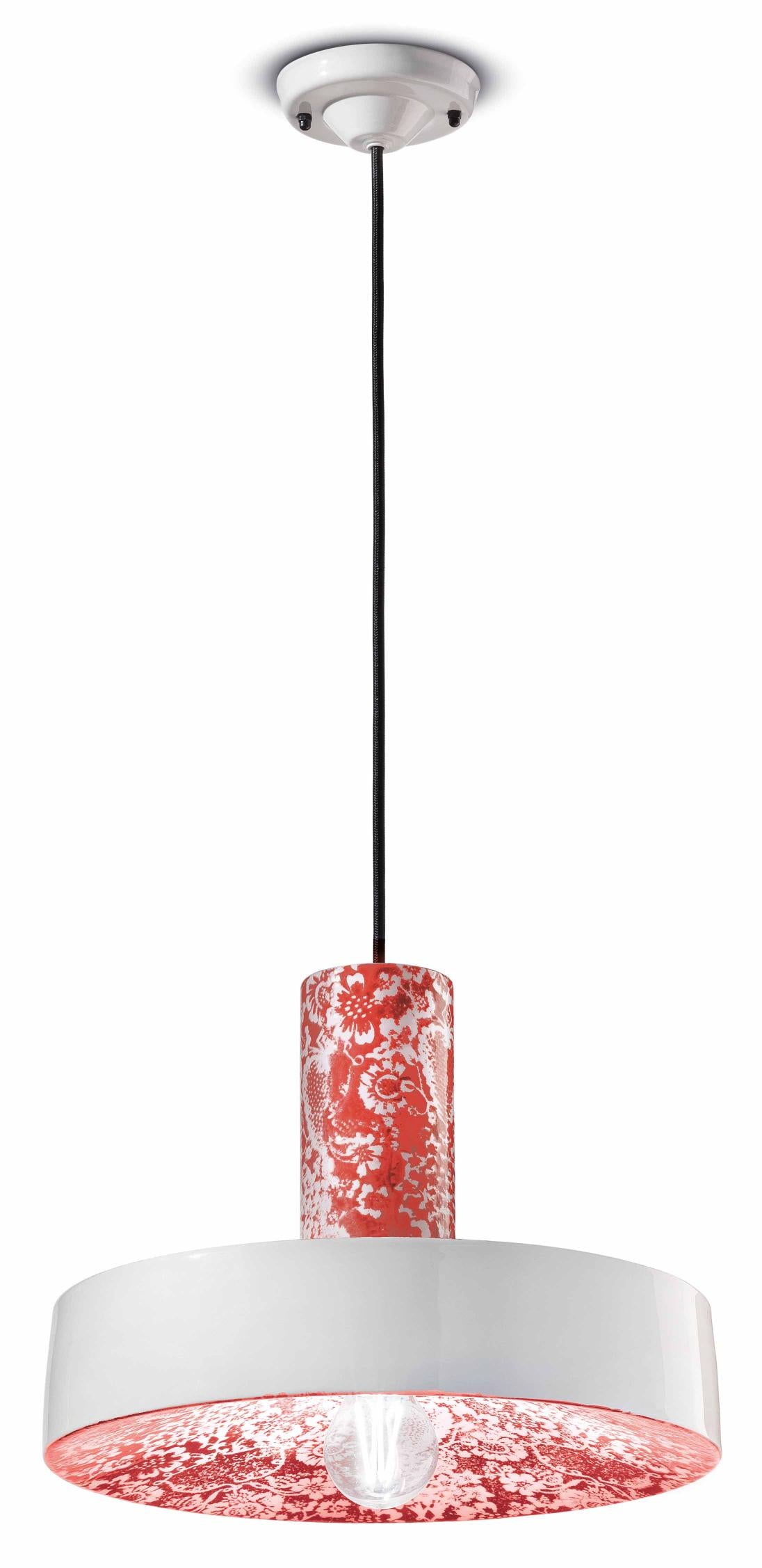 Lampa wisząca ceramiczna PI czerwone kwiaty