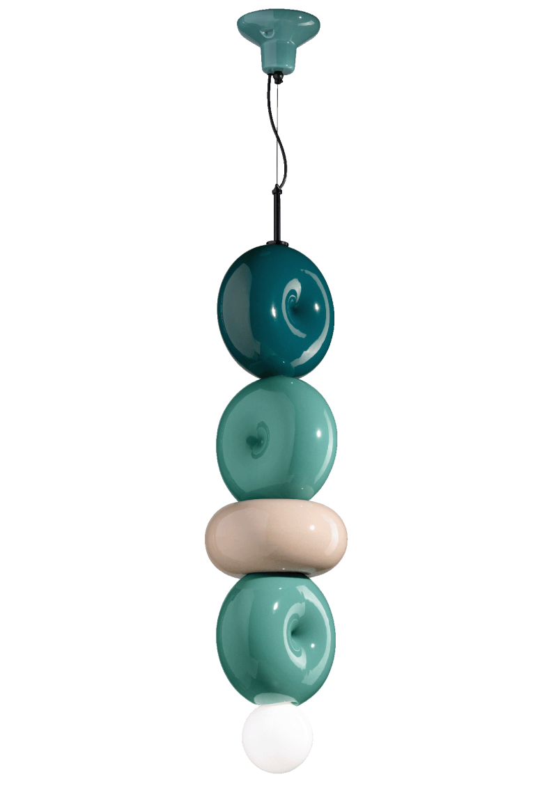 Lampa wisząca ceramiczna BUMBUM turkusowy z zielonym petrol i kremowym