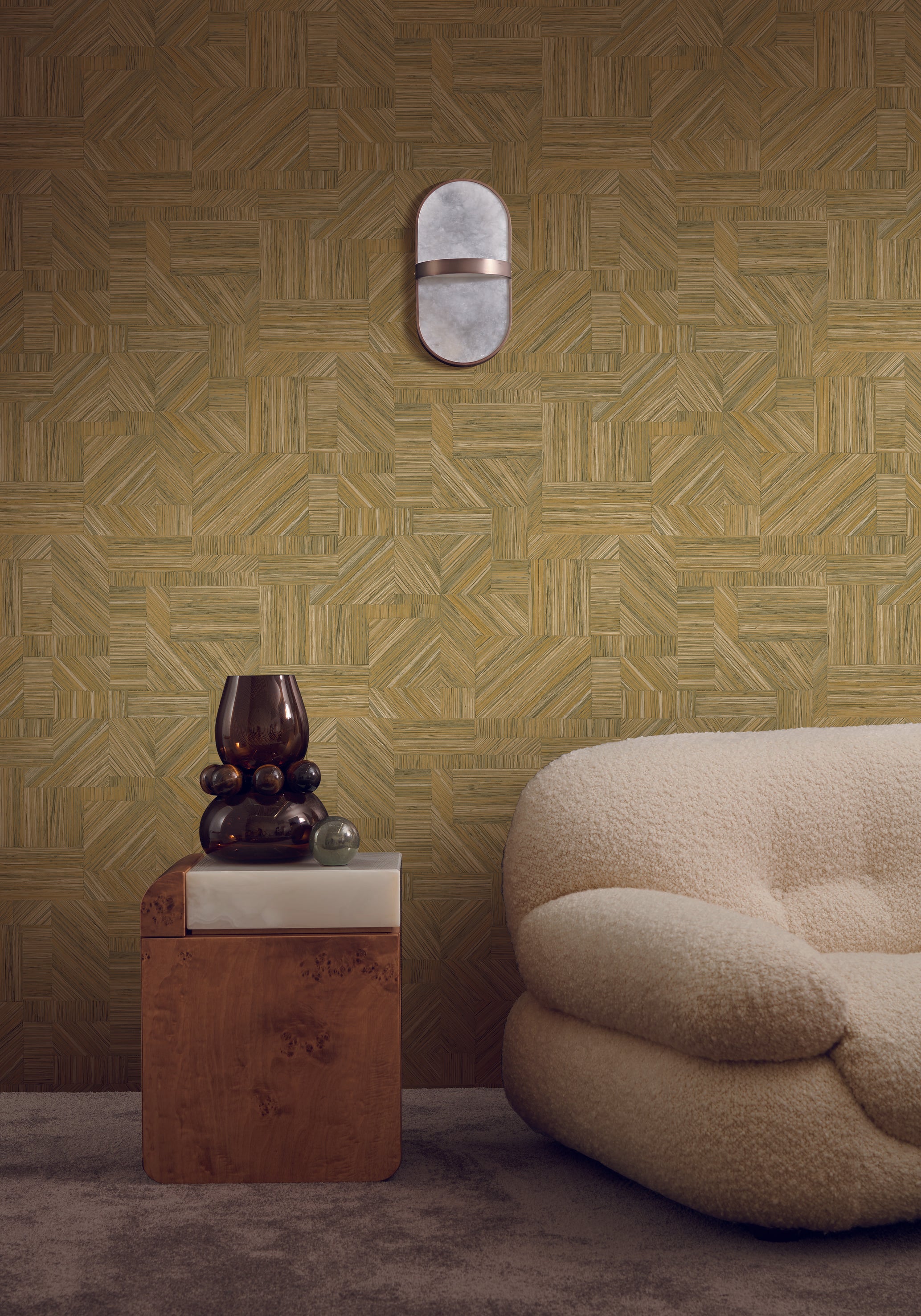 Tapete, die strohähnlichen Patchwork IMBRICATION - CACTUS olivgrün imitiert