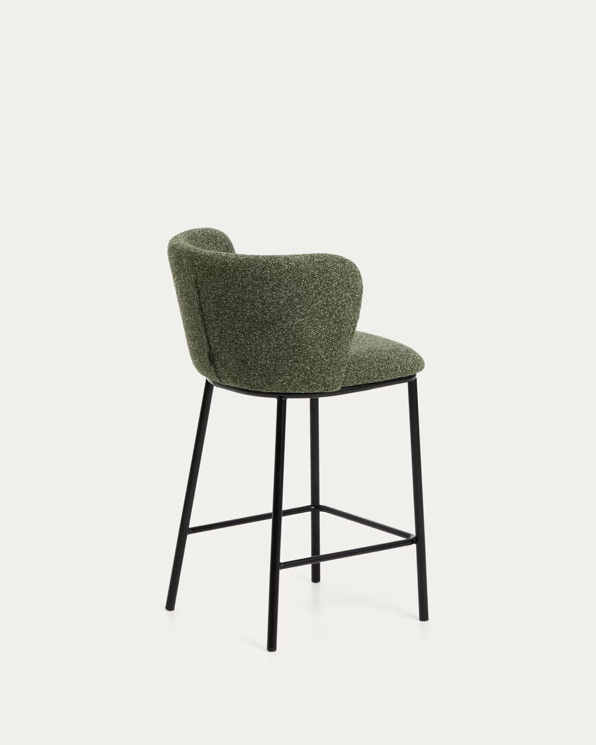 Bar Stool CISELIA Dark Green Chenille with Black Base