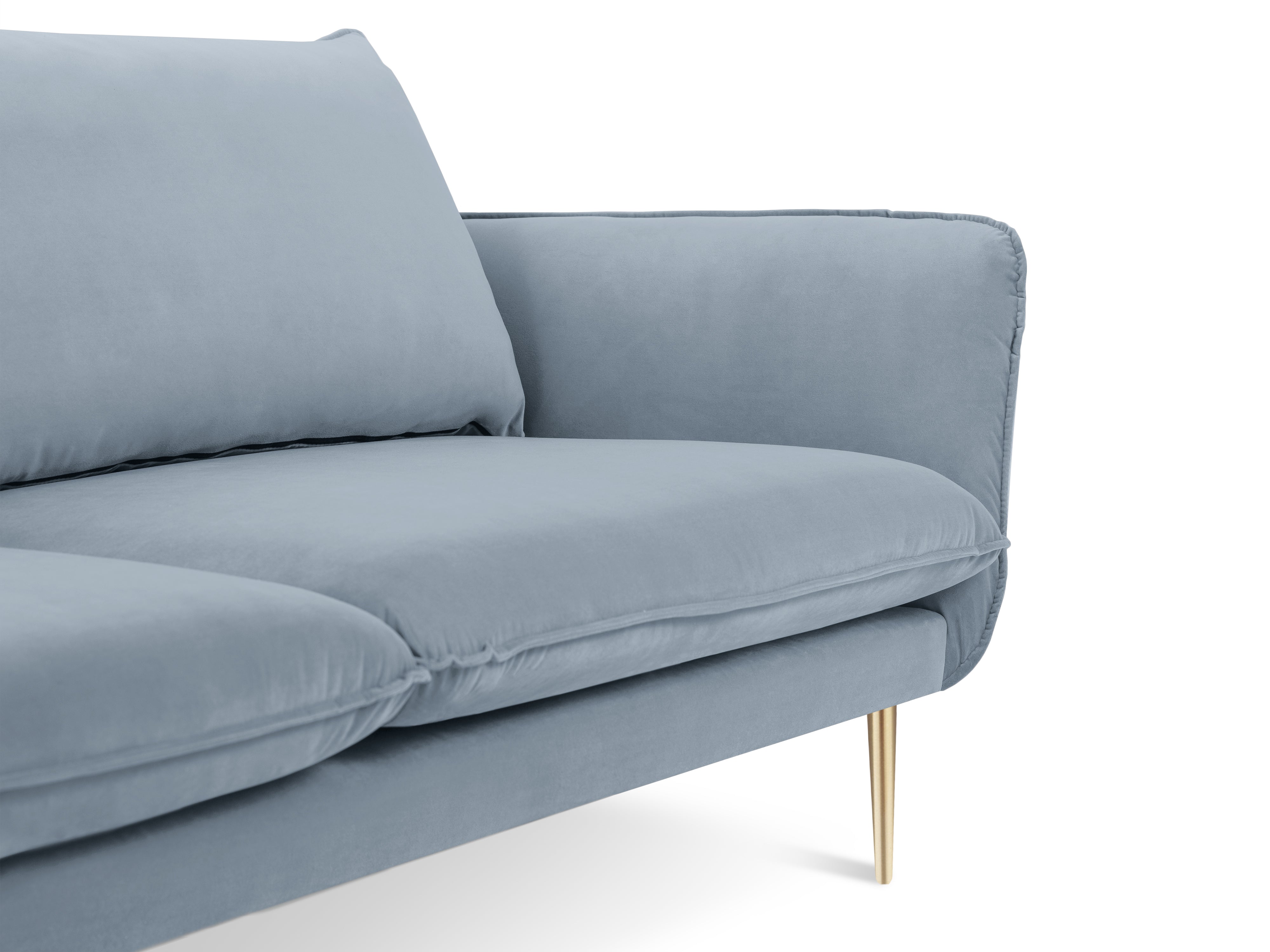 VIENNA Light Blue Velvet 6-Seater Panoramic Sofa with Gold Base