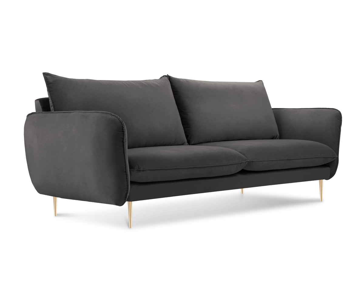Sofa aksamitna 2-osobowa VIENNA ciemnoszary ze złotą podstawą ...