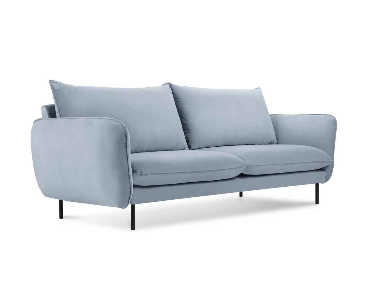 Sofa aksamitna 2-osobowa VIENNA jasnoniebieski z czarną podstawą ...