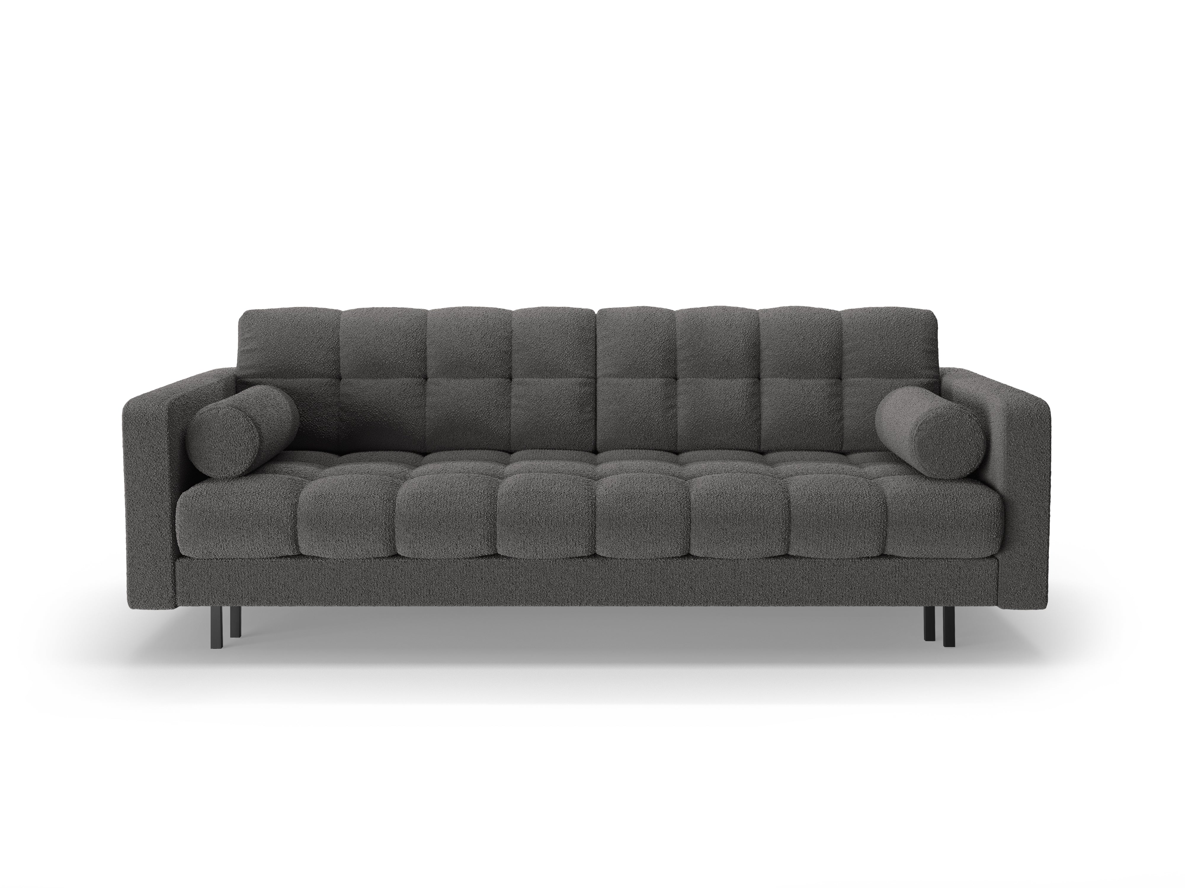 Sofa 3-osobowa z funkcją spania BALI ciemnoszary bouclé z czarną podstawą