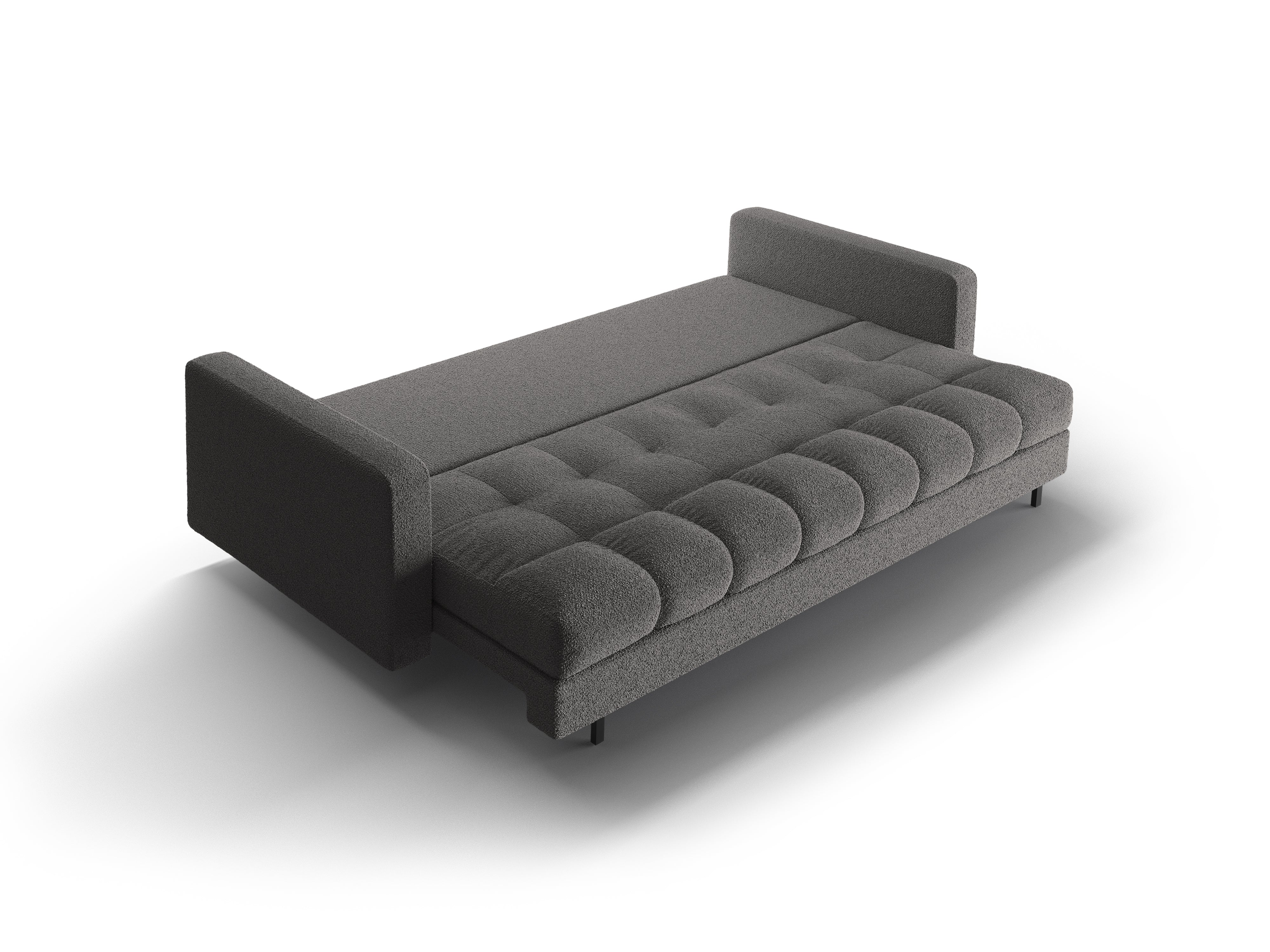 Sofa 3-osobowa z funkcją spania BALI ciemnoszary bouclé z czarną podstawą