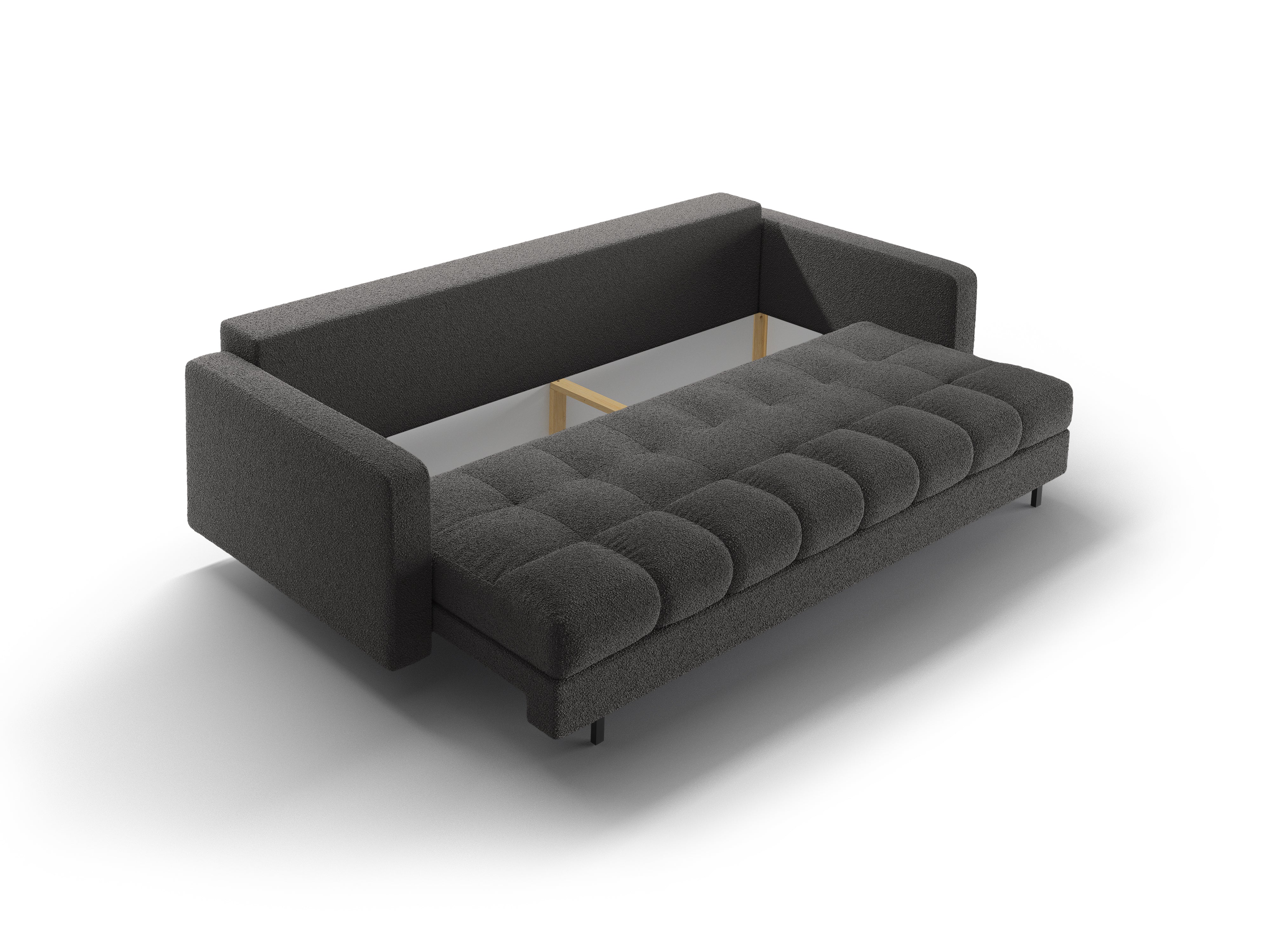 Sofa 3-osobowa z funkcją spania BALI ciemnoszary bouclé z czarną podstawą