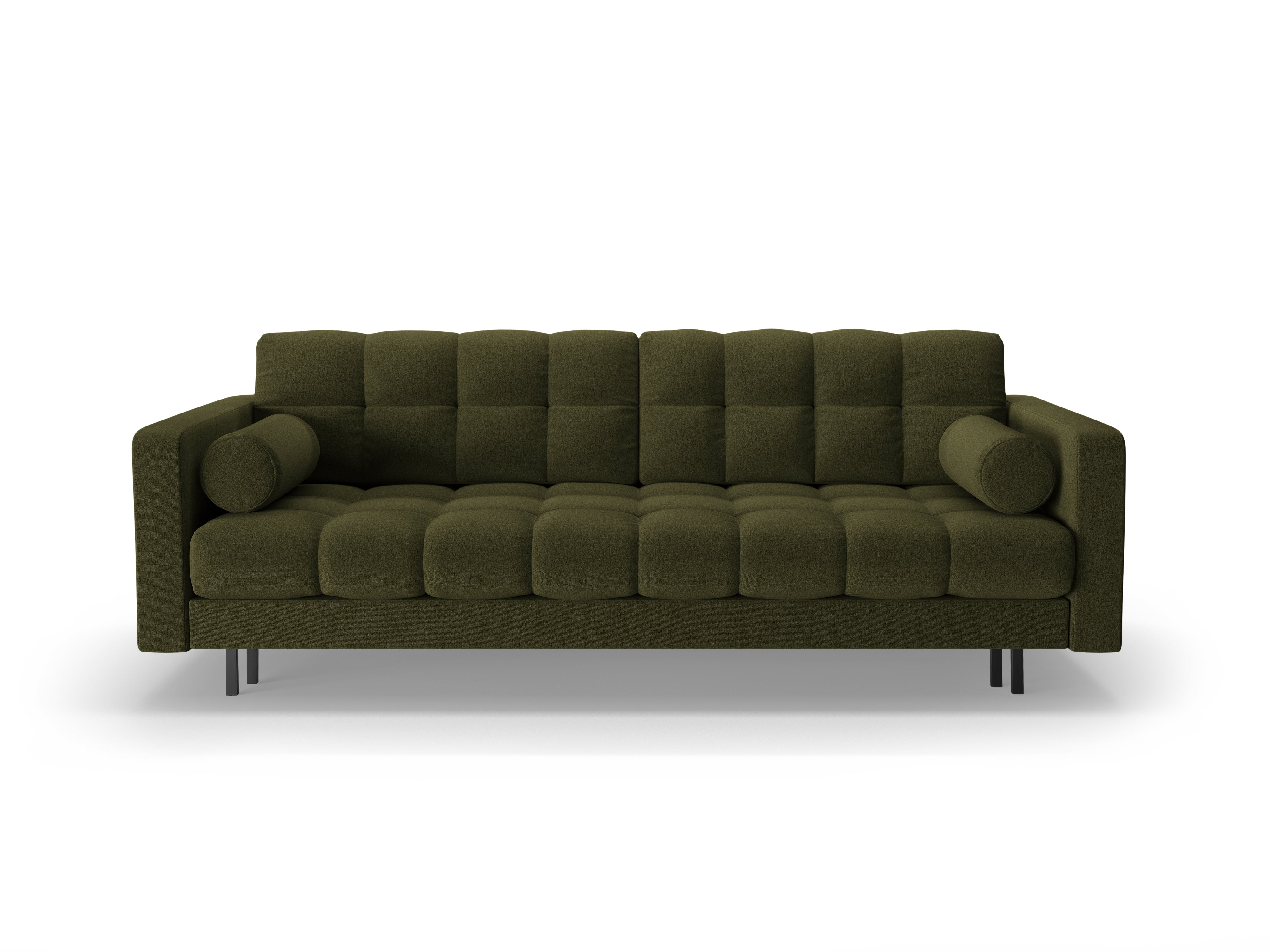 Sofa aksamitna 3-osobowa z funkcją spania BALI ciemnozielony z czarną podstawą