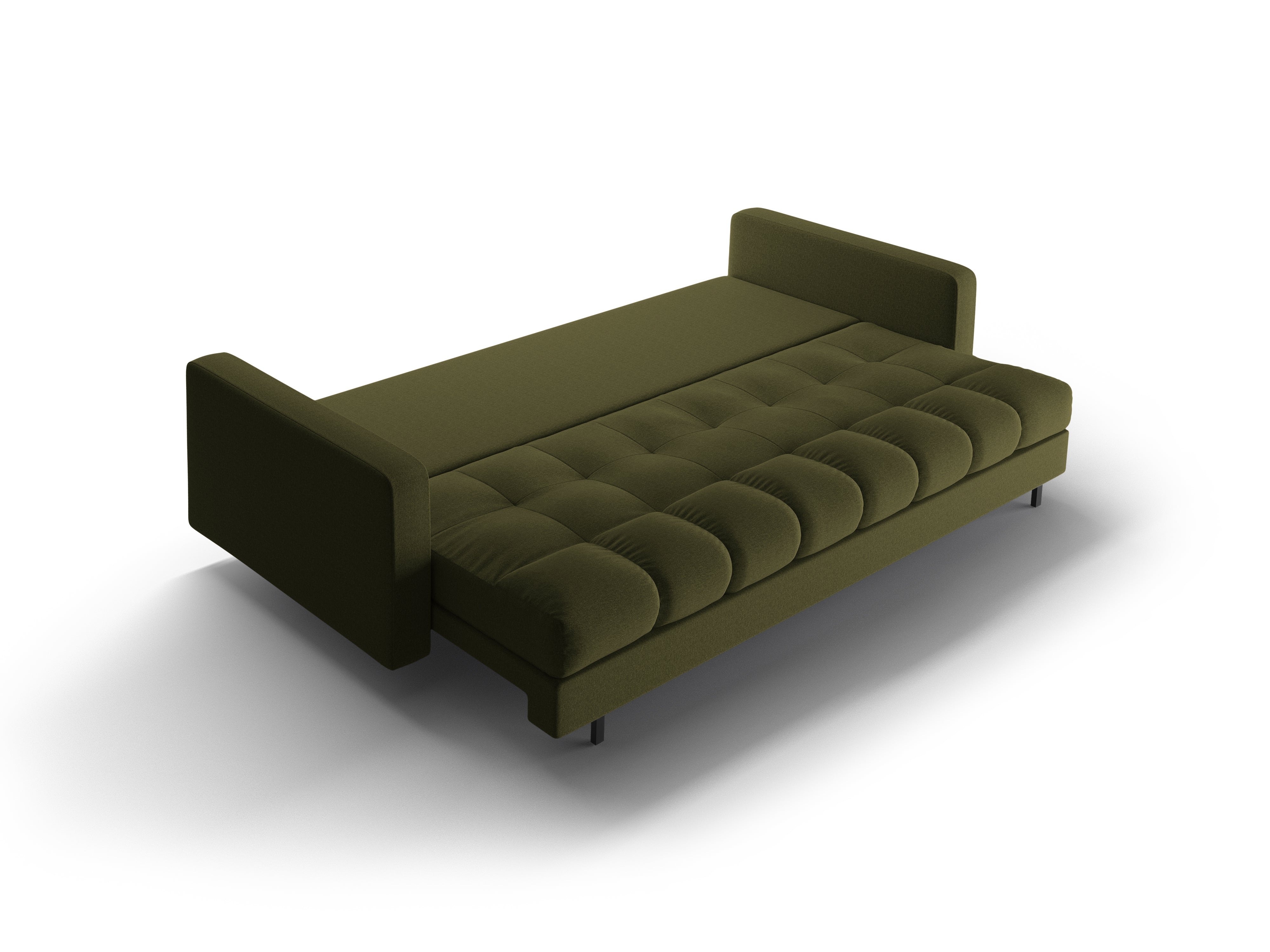 Sofa aksamitna 3-osobowa z funkcją spania BALI ciemnozielony z czarną podstawą