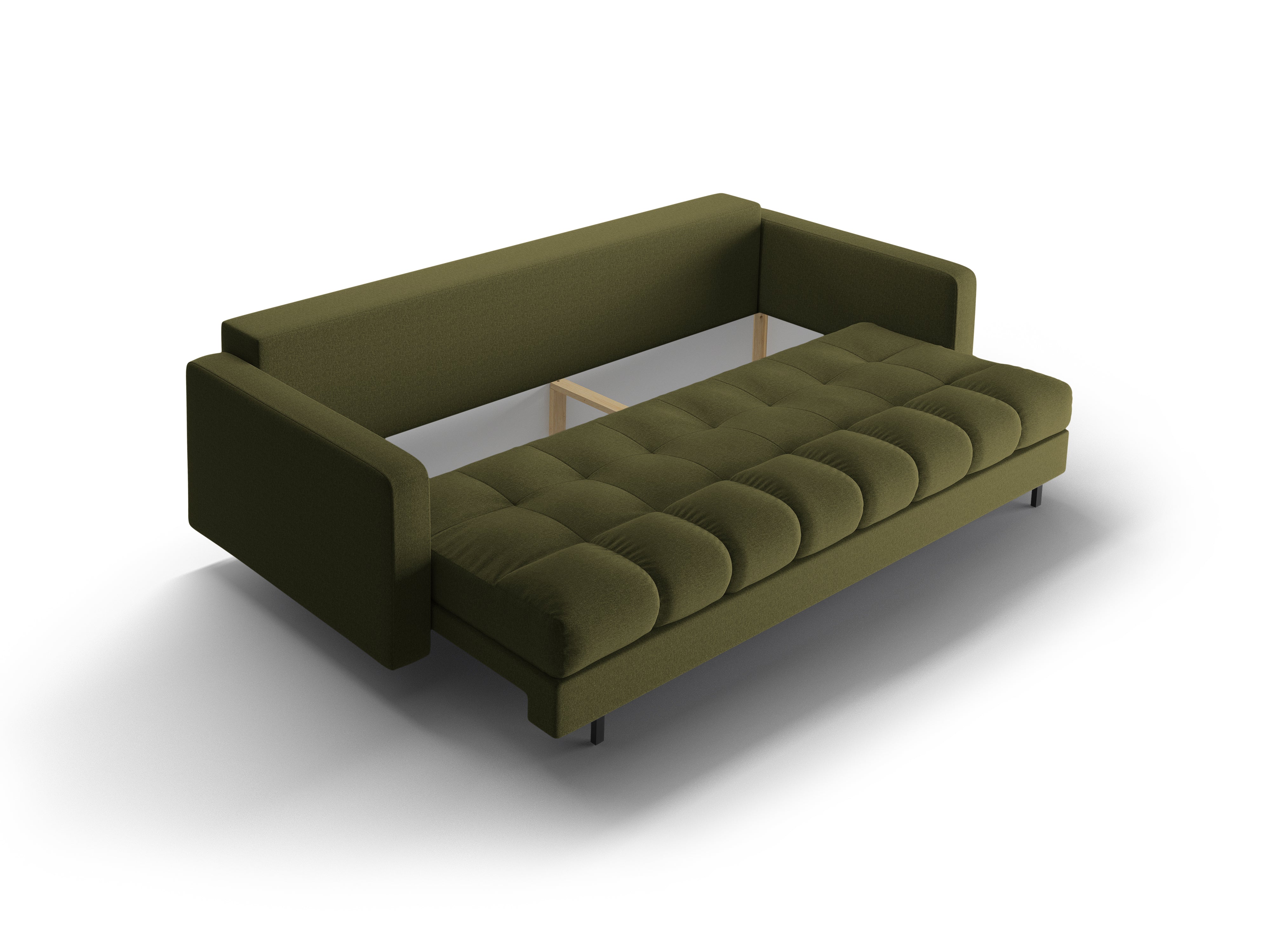 Sofa aksamitna 3-osobowa z funkcją spania BALI ciemnozielony z czarną podstawą