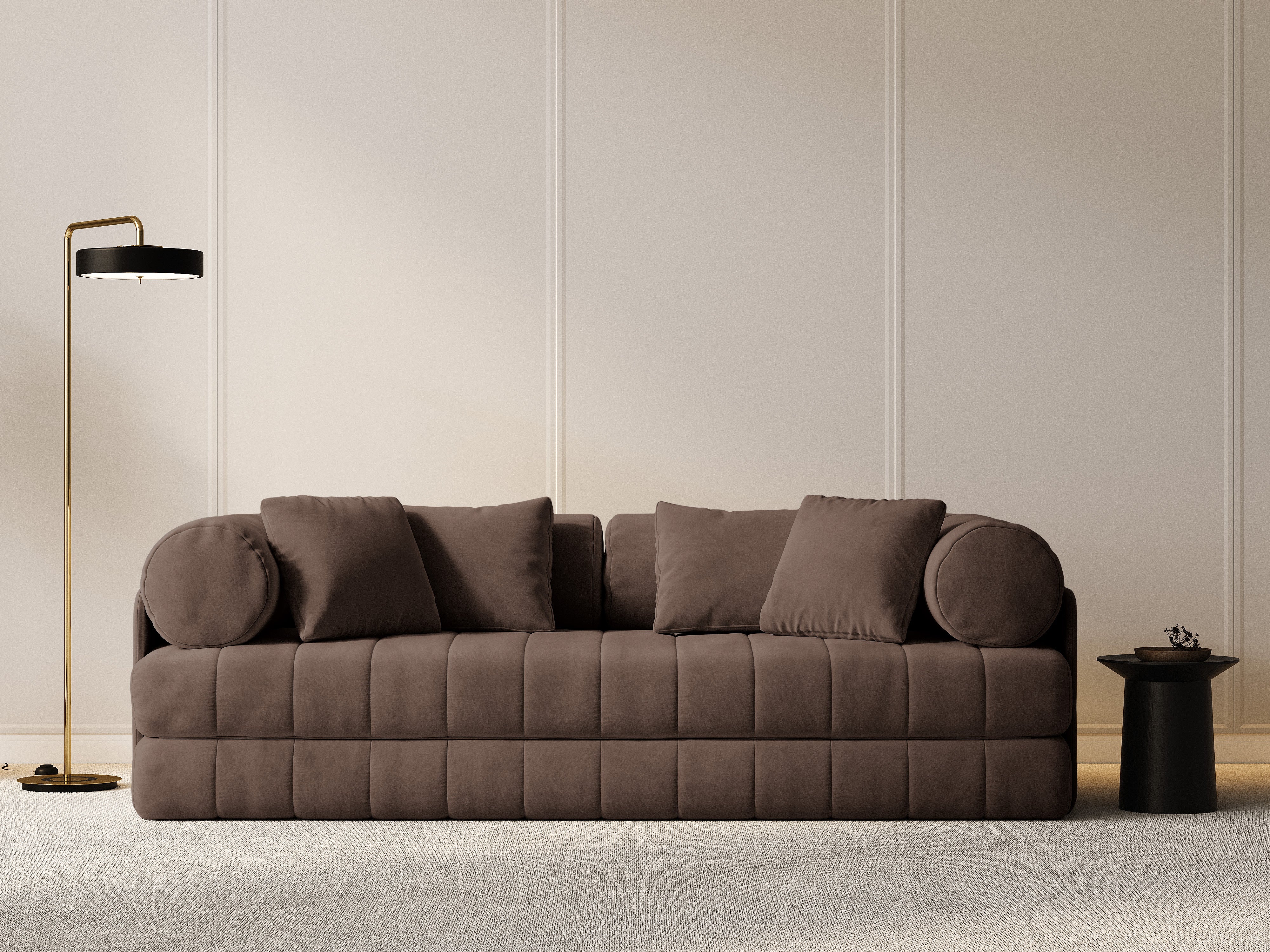 Sofa aksamitna 3-osobowa z funkcją spania KEMI czekoladowy