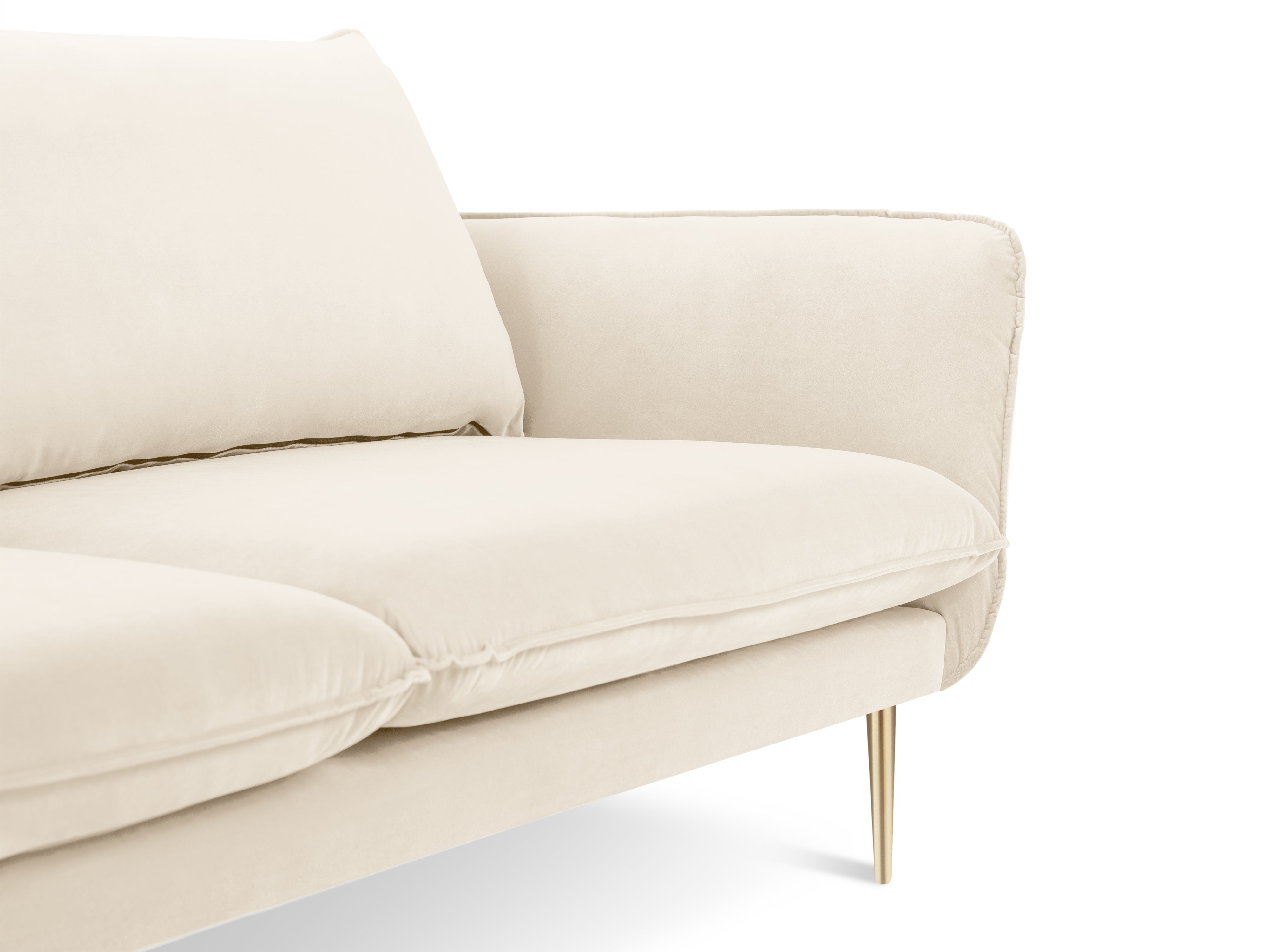 Sofa aksamitna 3-osobowa VIENNA beige ze złotą podstawą