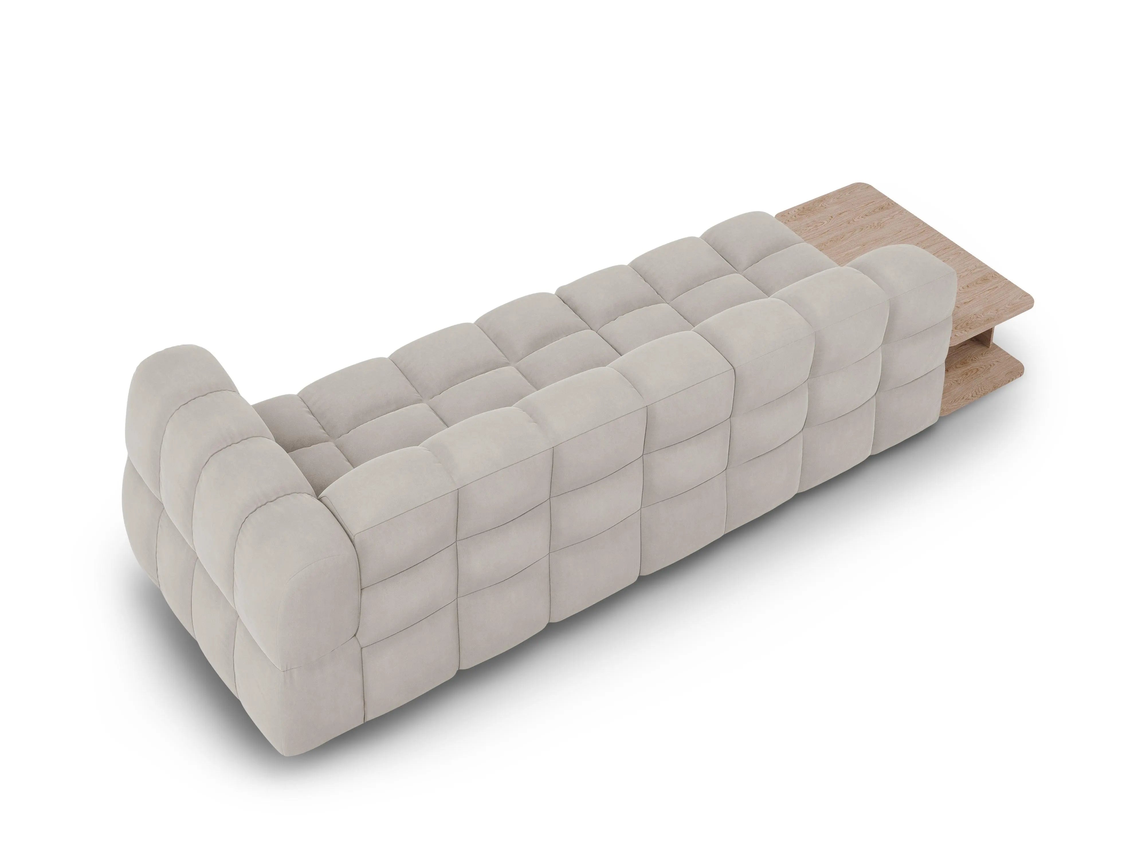 Sofa aksamitna lewostronna 4-osobowa otwarta ze stolikiem SKY jasnobeżowy – Cosmopolitan Design