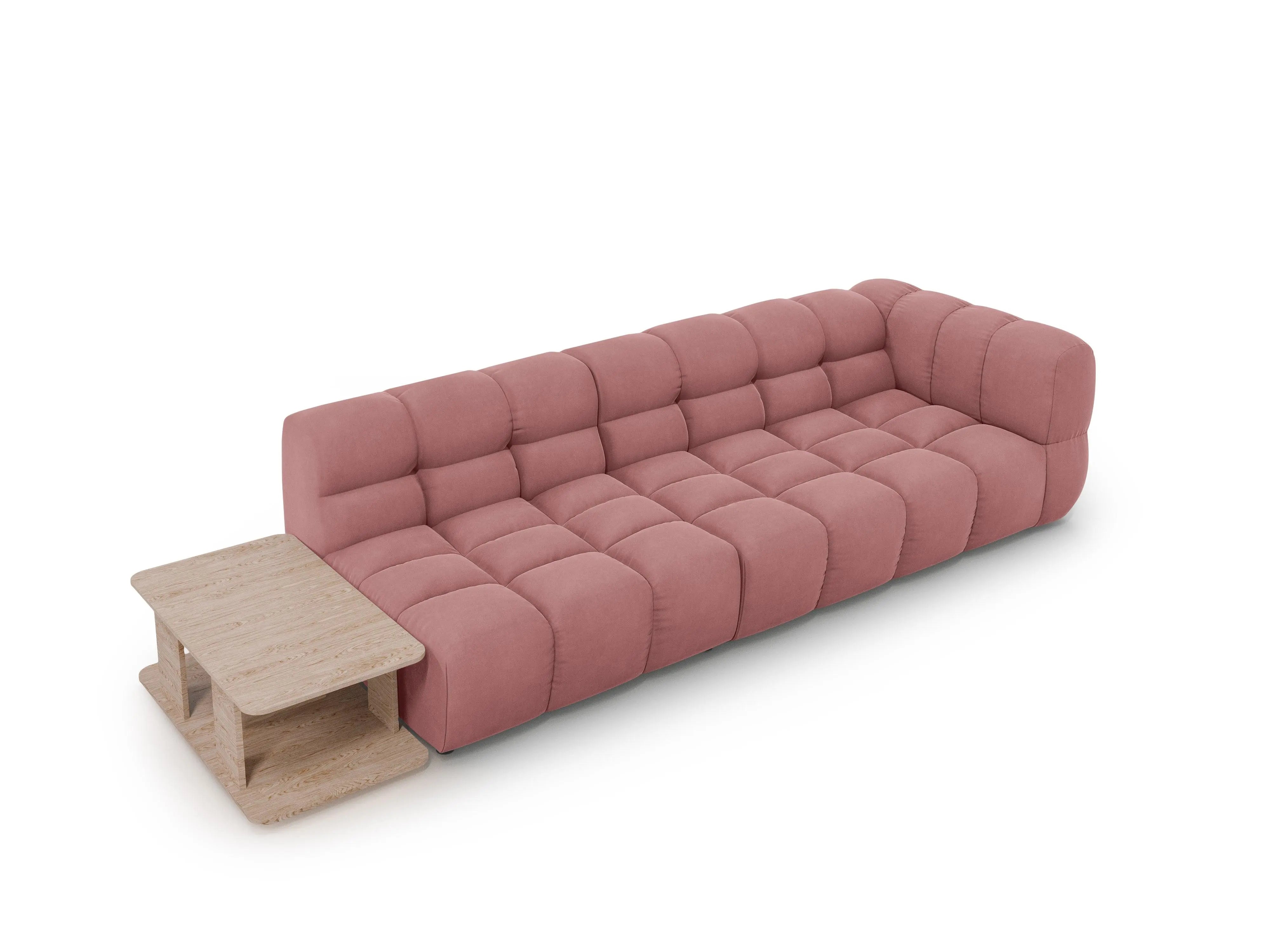 Sofa aksamitna lewostronna 4-osobowa otwarta ze stolikiem SKY łososiowy – Cosmopolitan Design