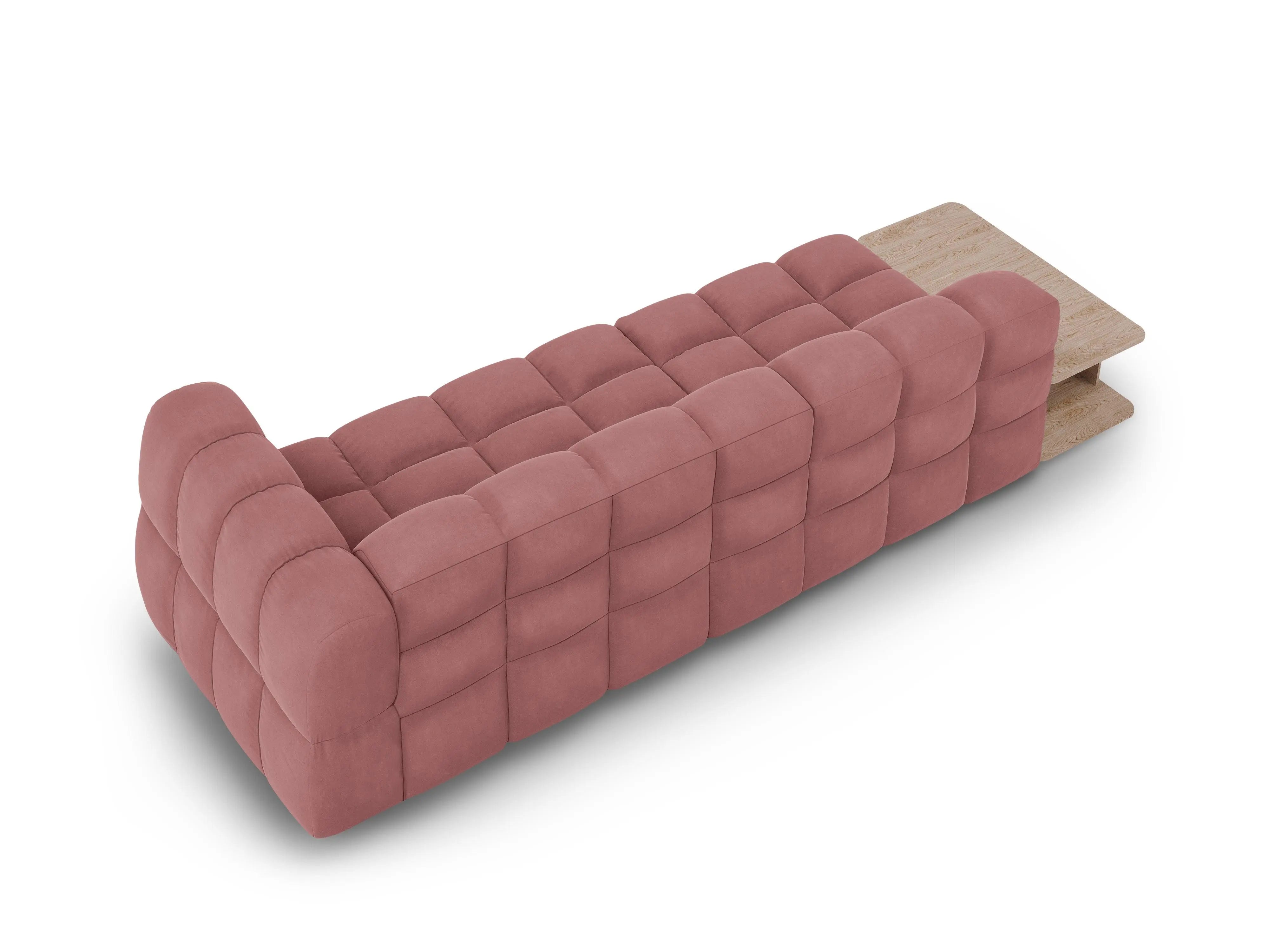 Sofa aksamitna lewostronna 4-osobowa otwarta ze stolikiem SKY łososiowy – Cosmopolitan Design