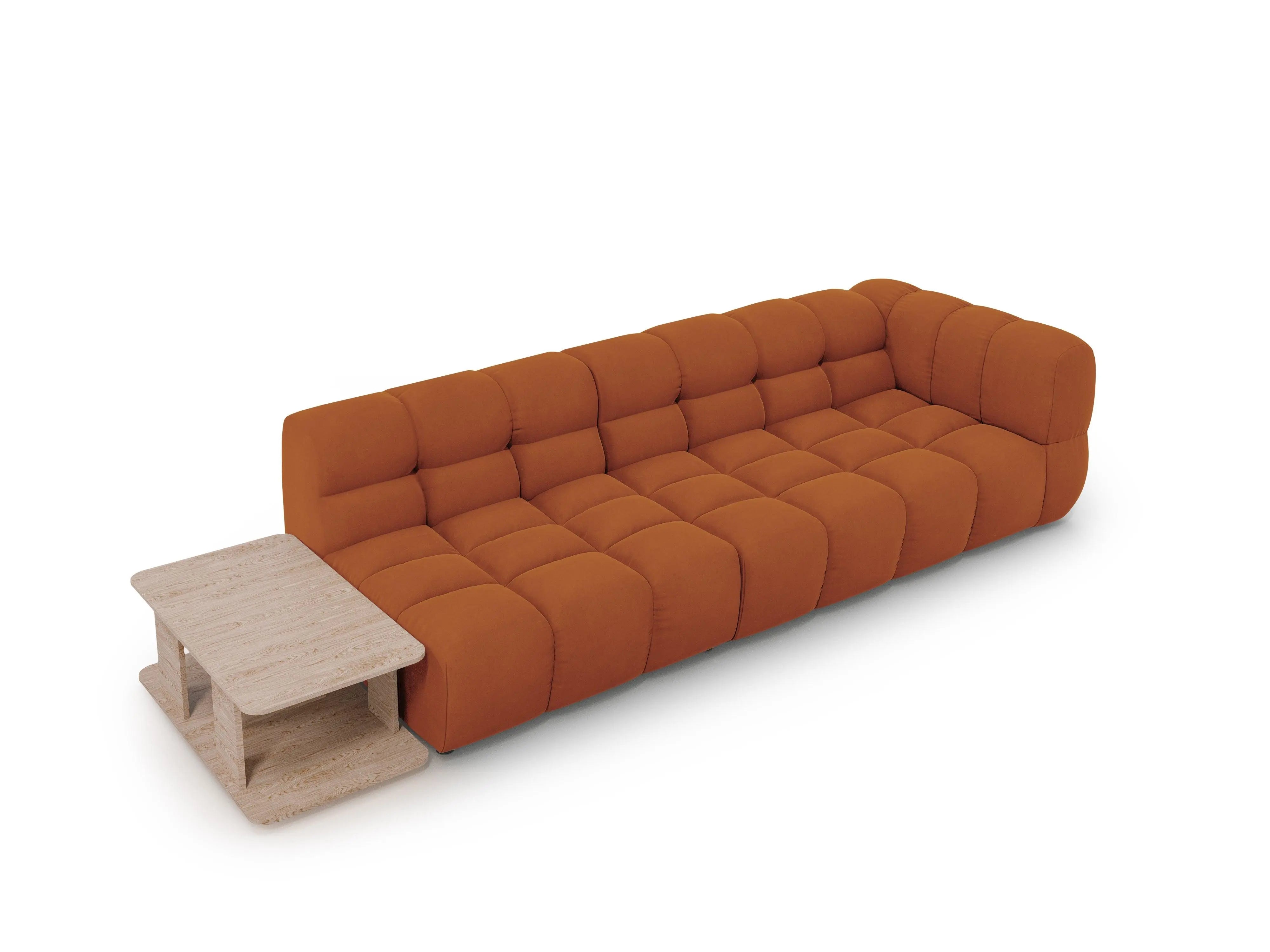 Sofa aksamitna lewostronna 4-osobowa otwarta ze stolikiem SKY terracotta – Cosmopolitan Design