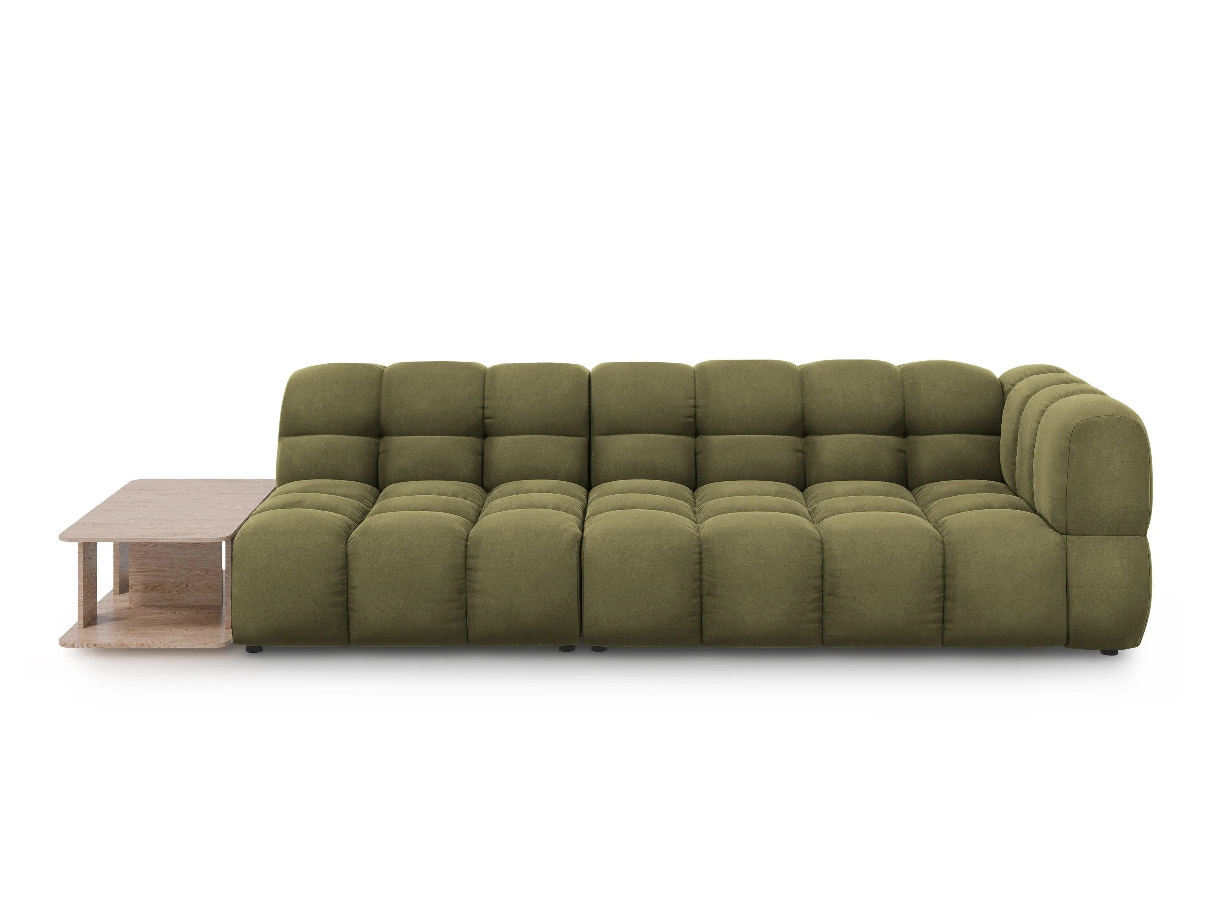 Sofa aksamitna lewostronna 4-osobowa otwarta ze stolikiem SKY jasnozielony – Cosmopolitan Design