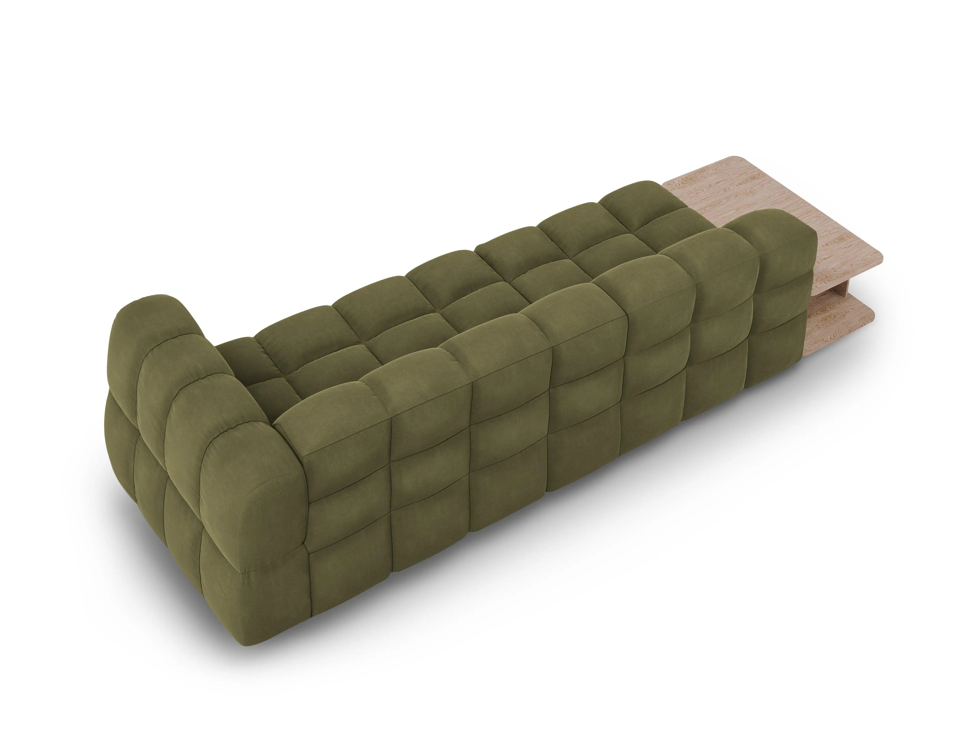 Sofa aksamitna lewostronna 4-osobowa otwarta ze stolikiem SKY jasnozielony do salonu – Cosmopolitan Design