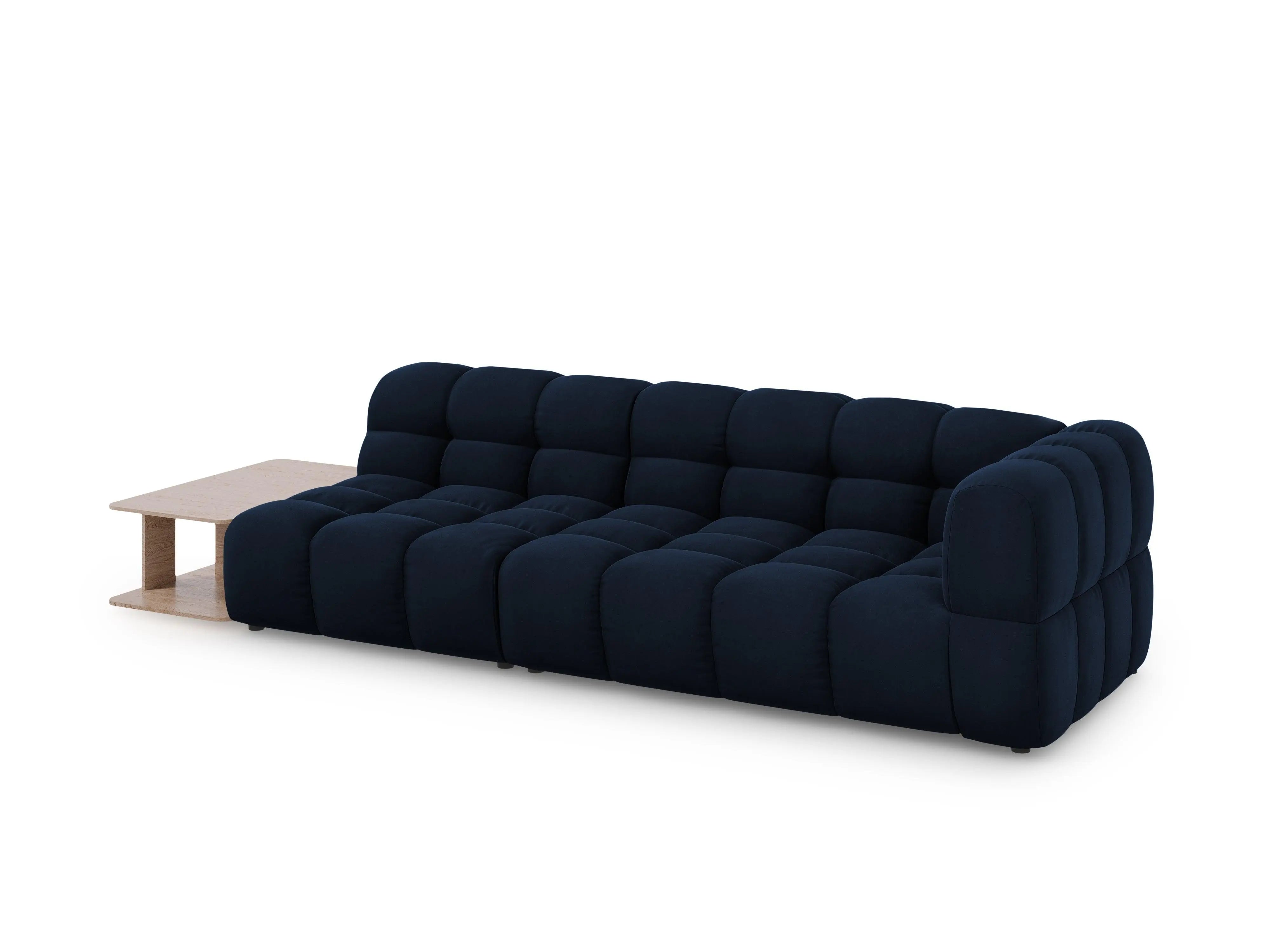 Sofa aksamitna lewostronna 4-osobowa otwarta ze stolikiem SKY granat królewski – Cosmopolitan Design