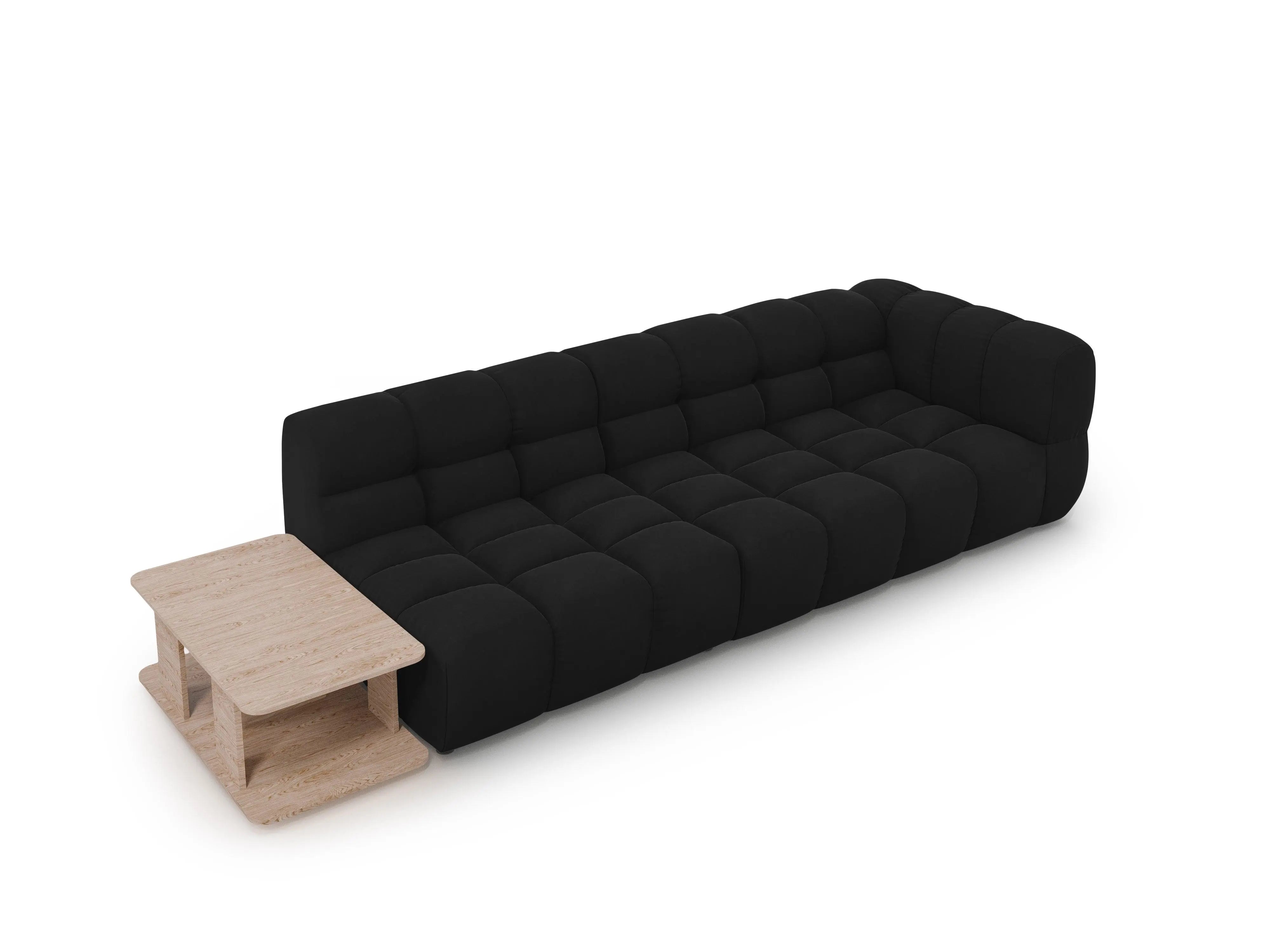Sofa aksamitna lewostronna 4-osobowa otwarta ze stolikiem SKY czarny – Cosmopolitan Design