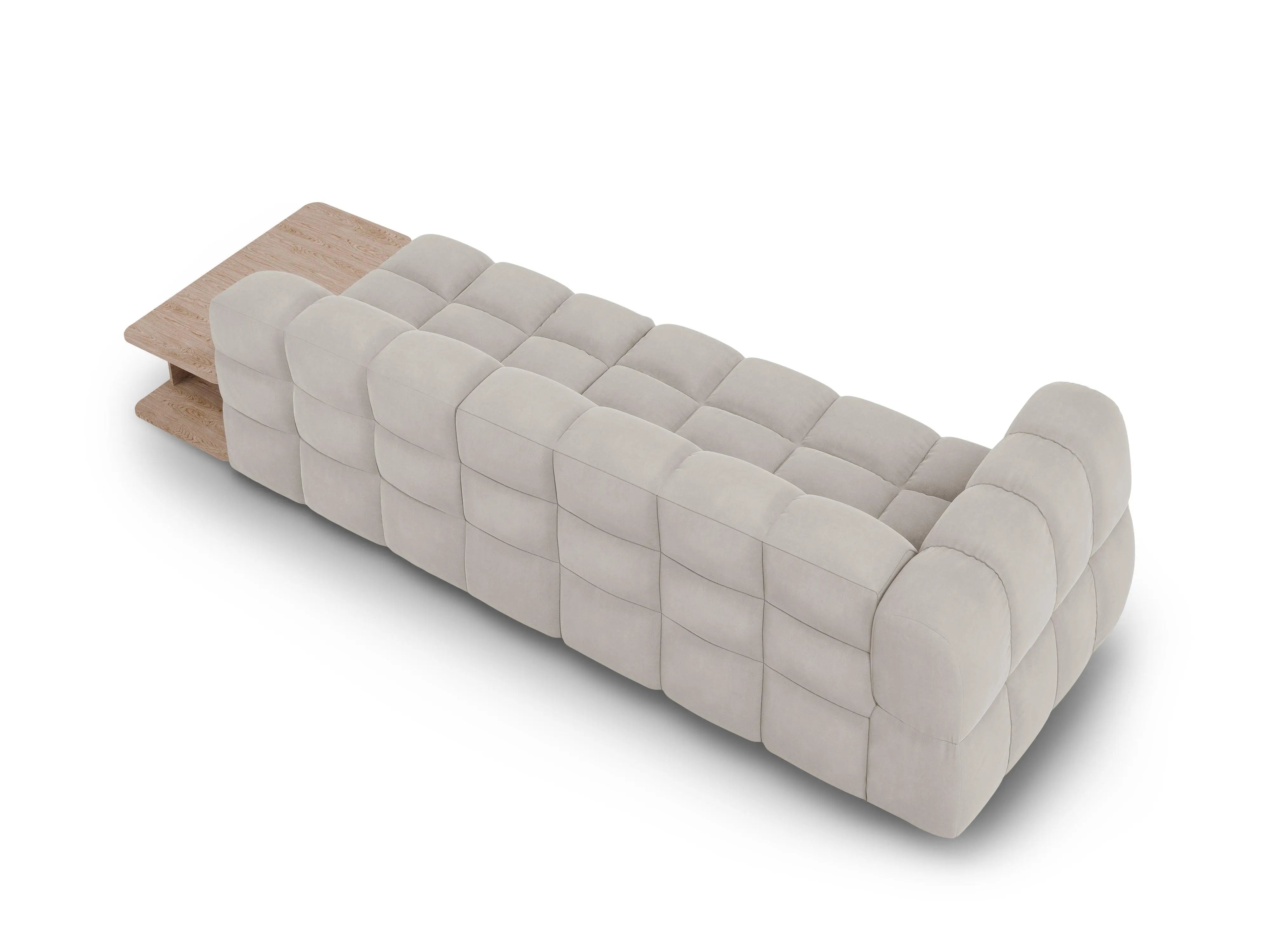 Sofa aksamitna prawostronna 4-osobowa otwarta ze stolikiem SKY jasnobeżowy – Cosmopolitan Design