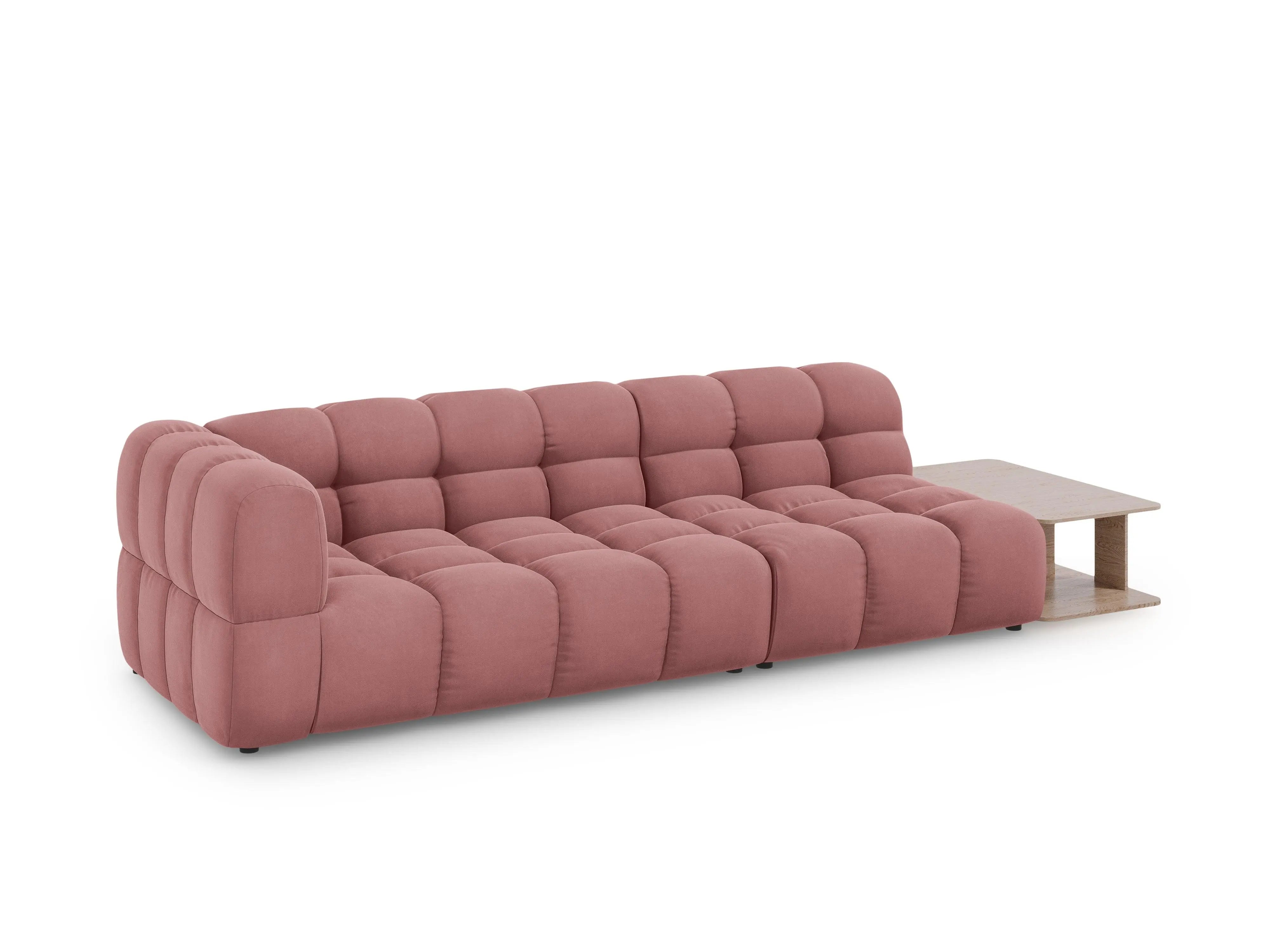 Sofa aksamitna prawostronna 4-osobowa otwarta ze stolikiem SKY łososiowy – Cosmopolitan Design