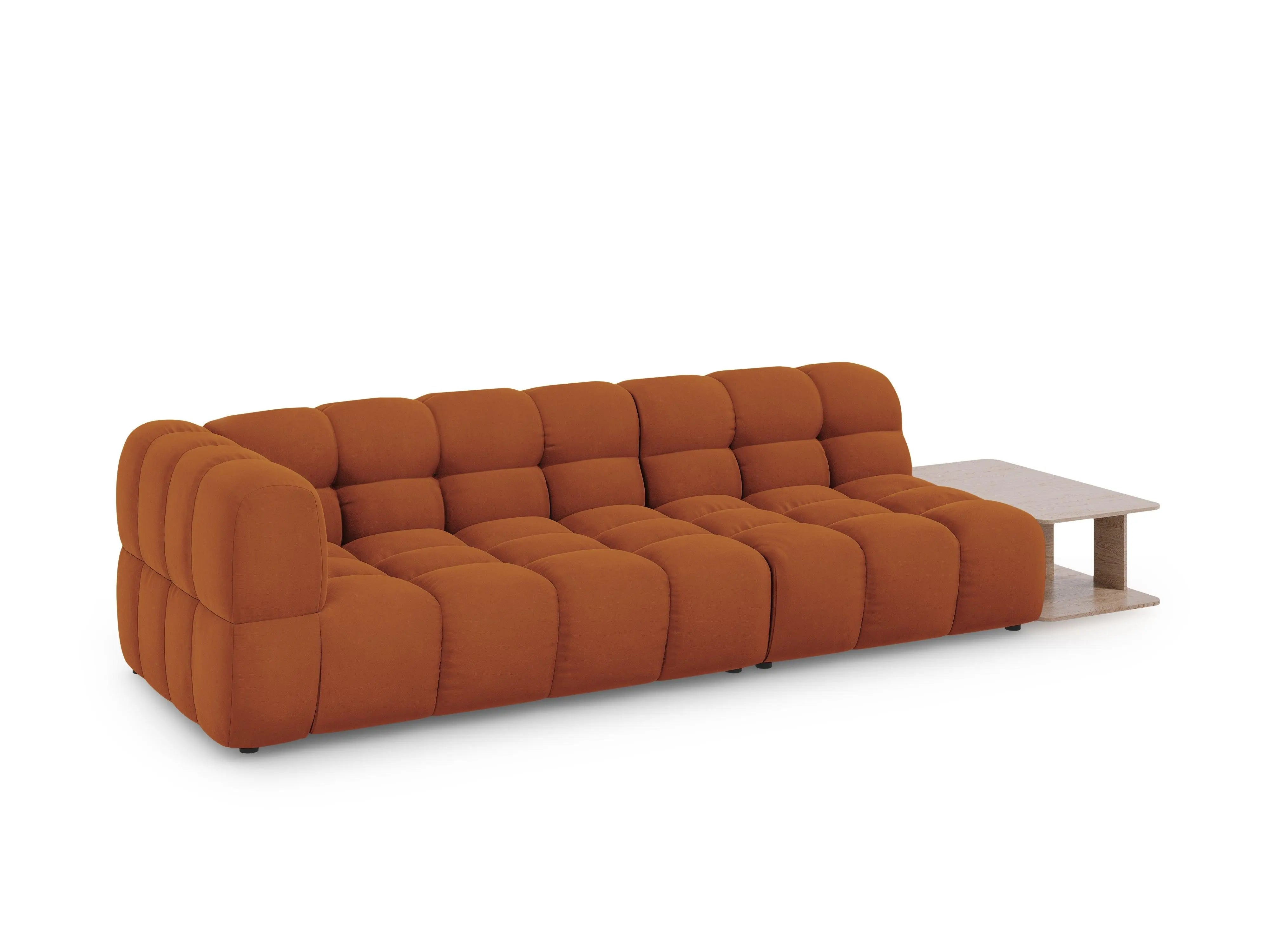 Sofa aksamitna prawostronna 4-osobowa otwarta ze stolikiem SKY terracotta – Cosmopolitan Design