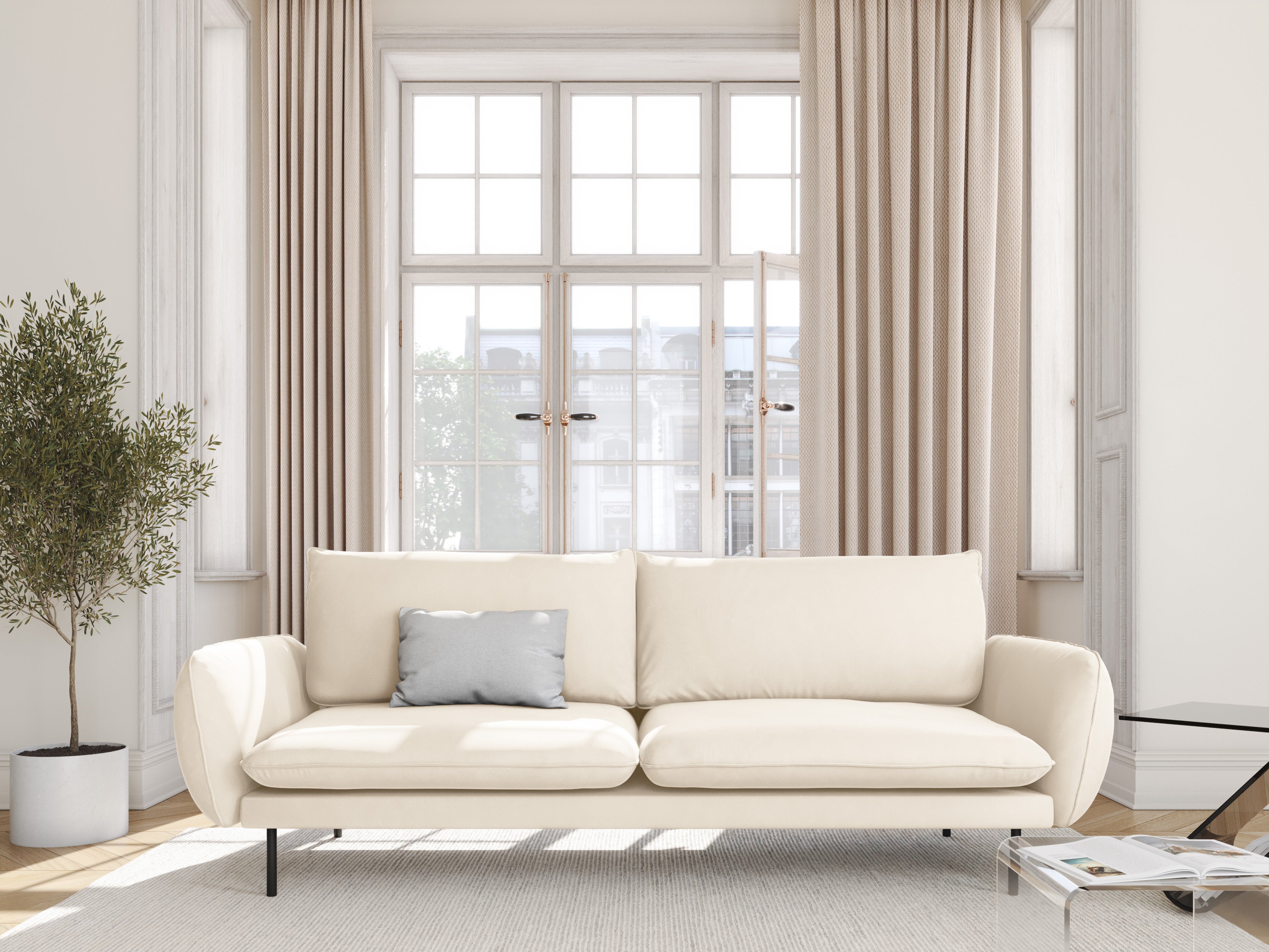Sofa aksamitna 4-osobowa VIENNA beige mit schwarzem Gestell