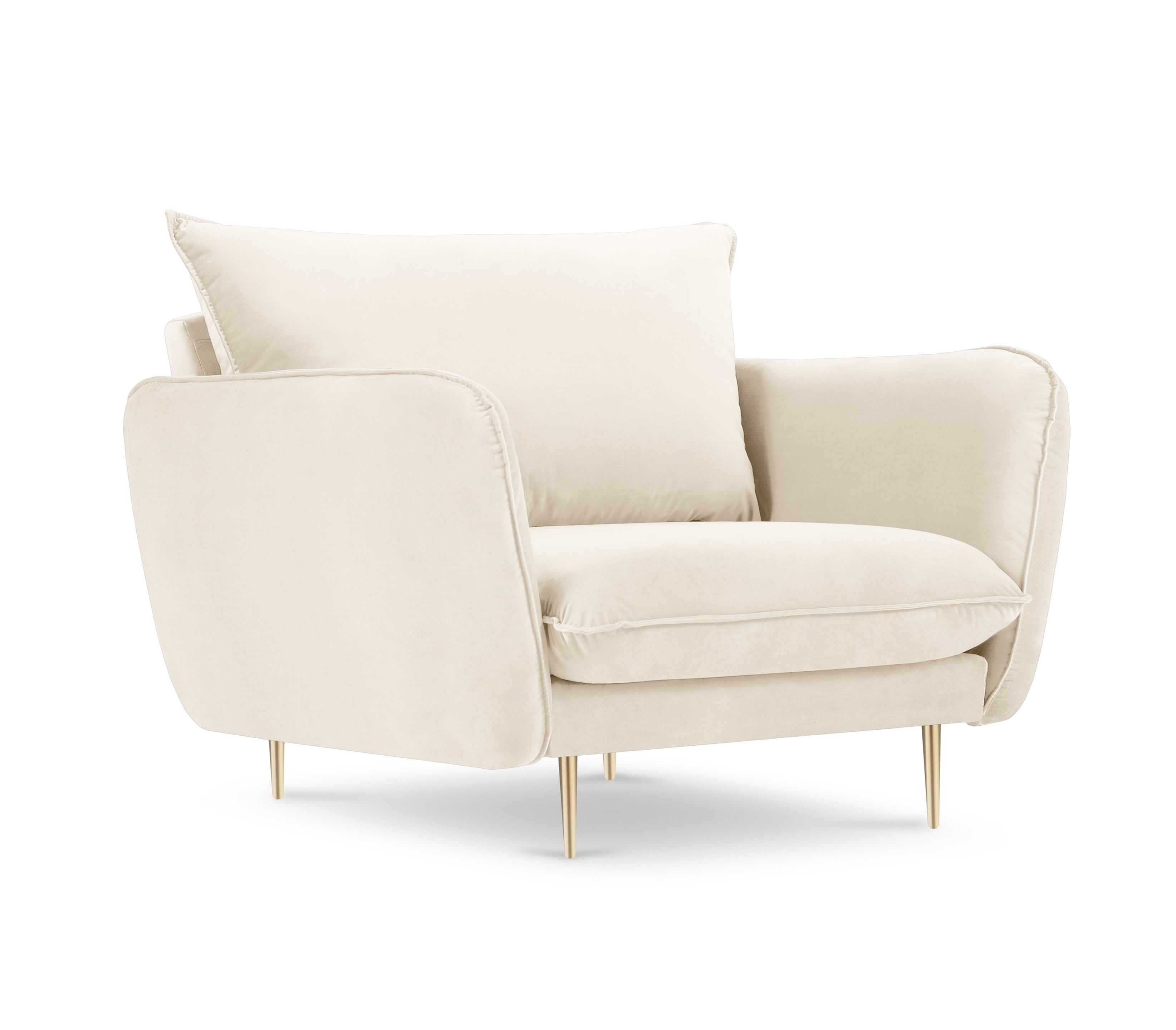 Velvet Armchair VIENNA beige with a gold base