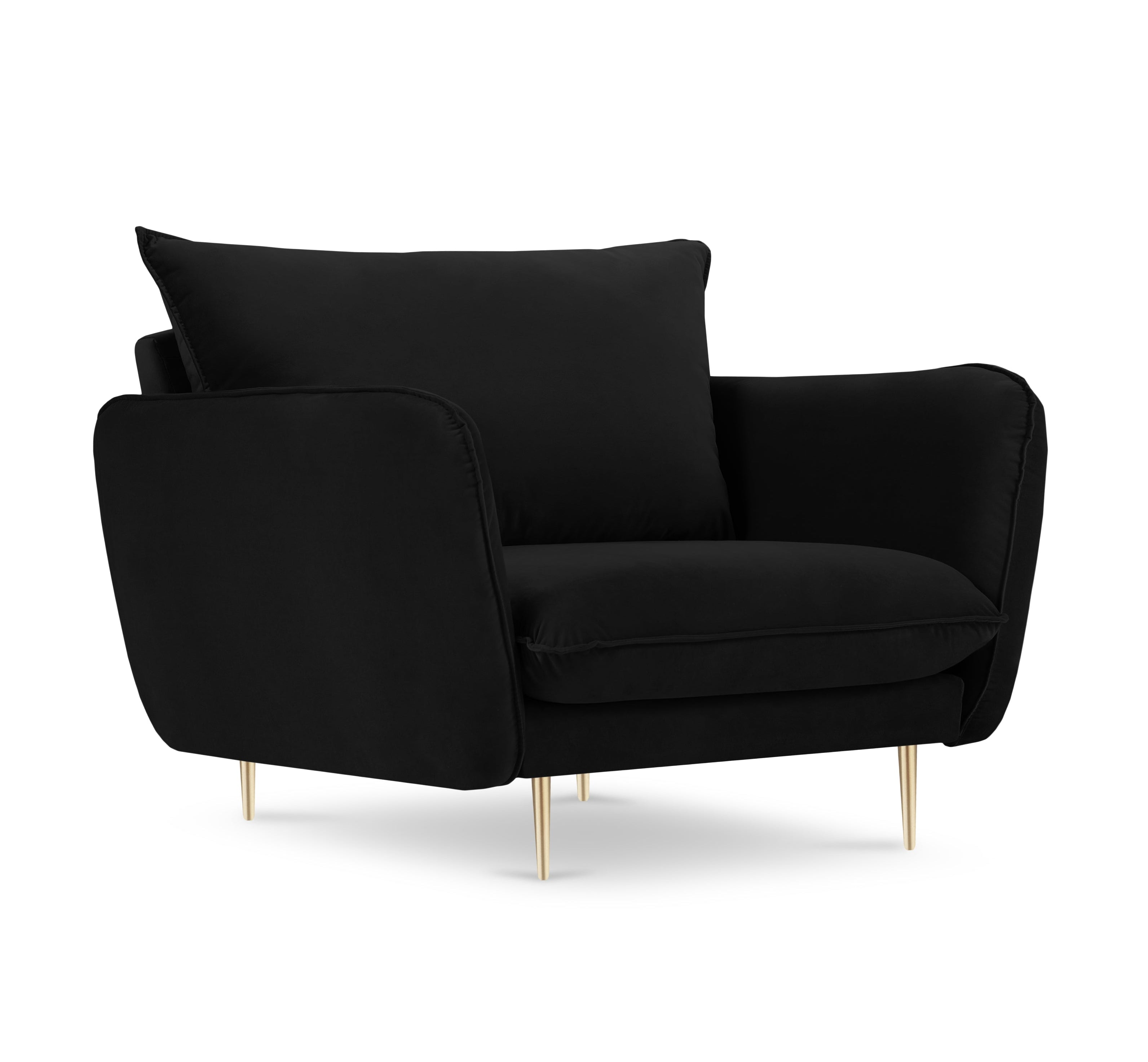 Velvet armchair VIENNA black with a gold base