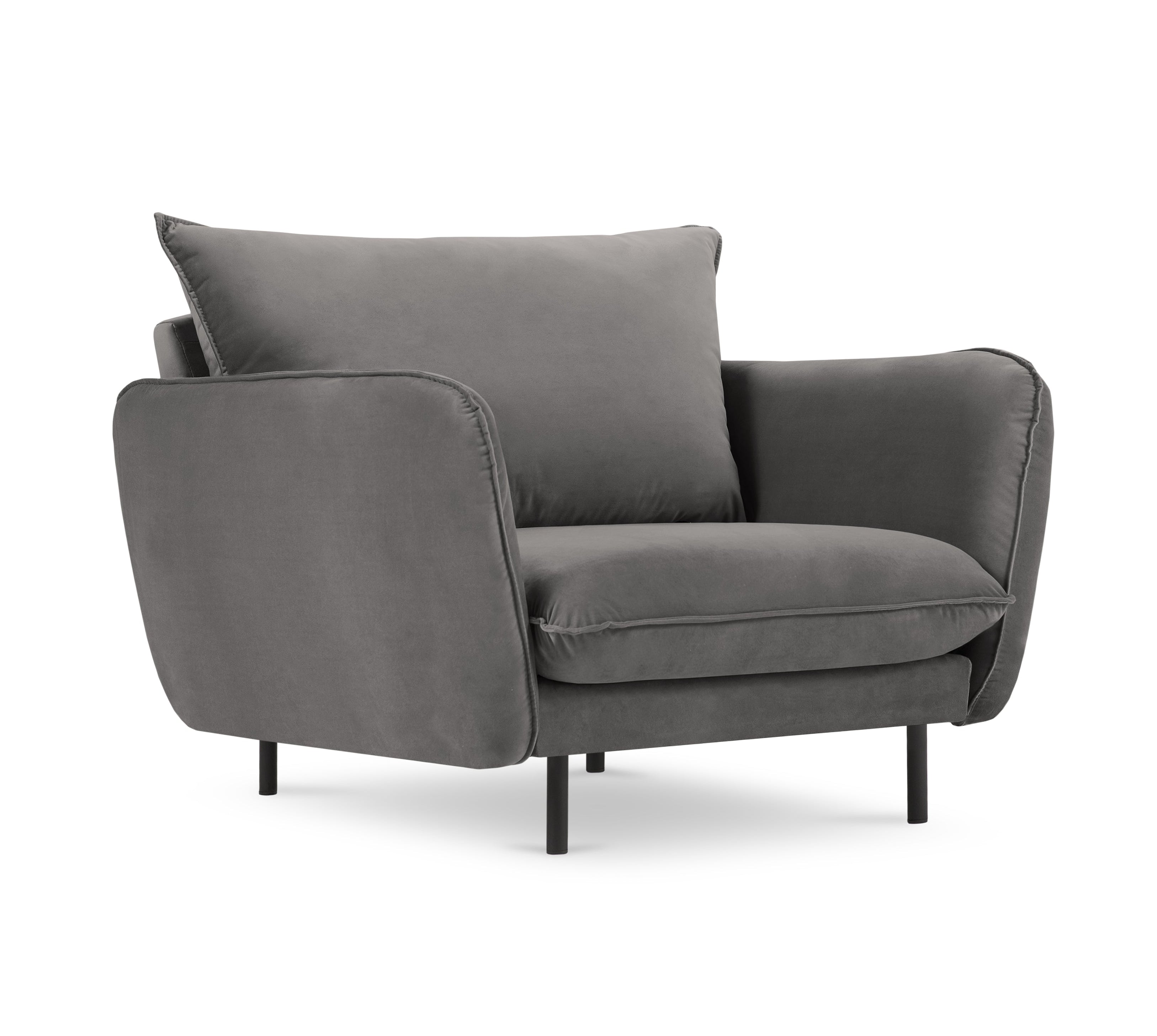 Fotel aksamitny VIENNA jasnoszary z czarną podstawą