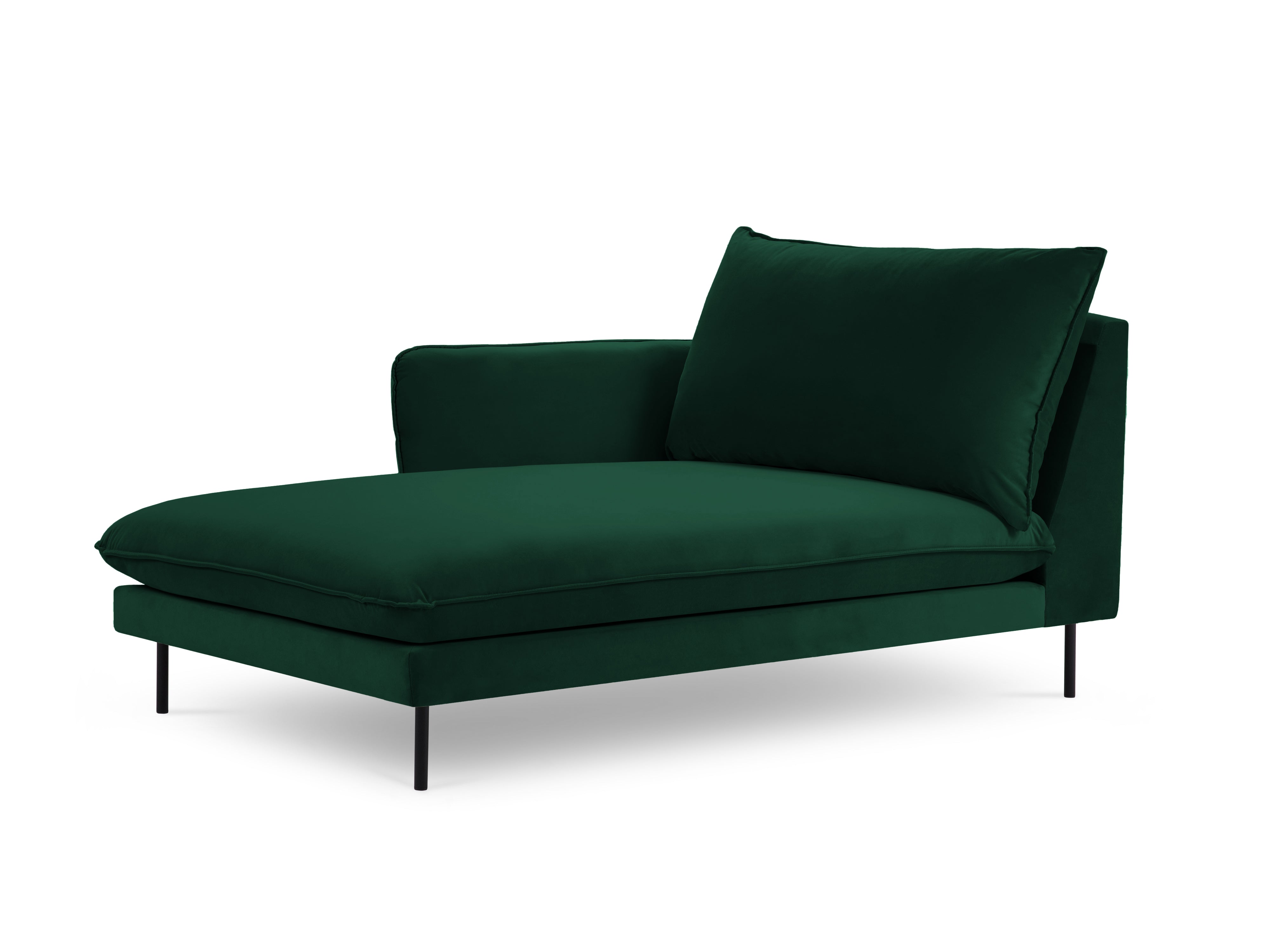 Left-facing velvet chaise longue VIENNA in bottle green with a black base