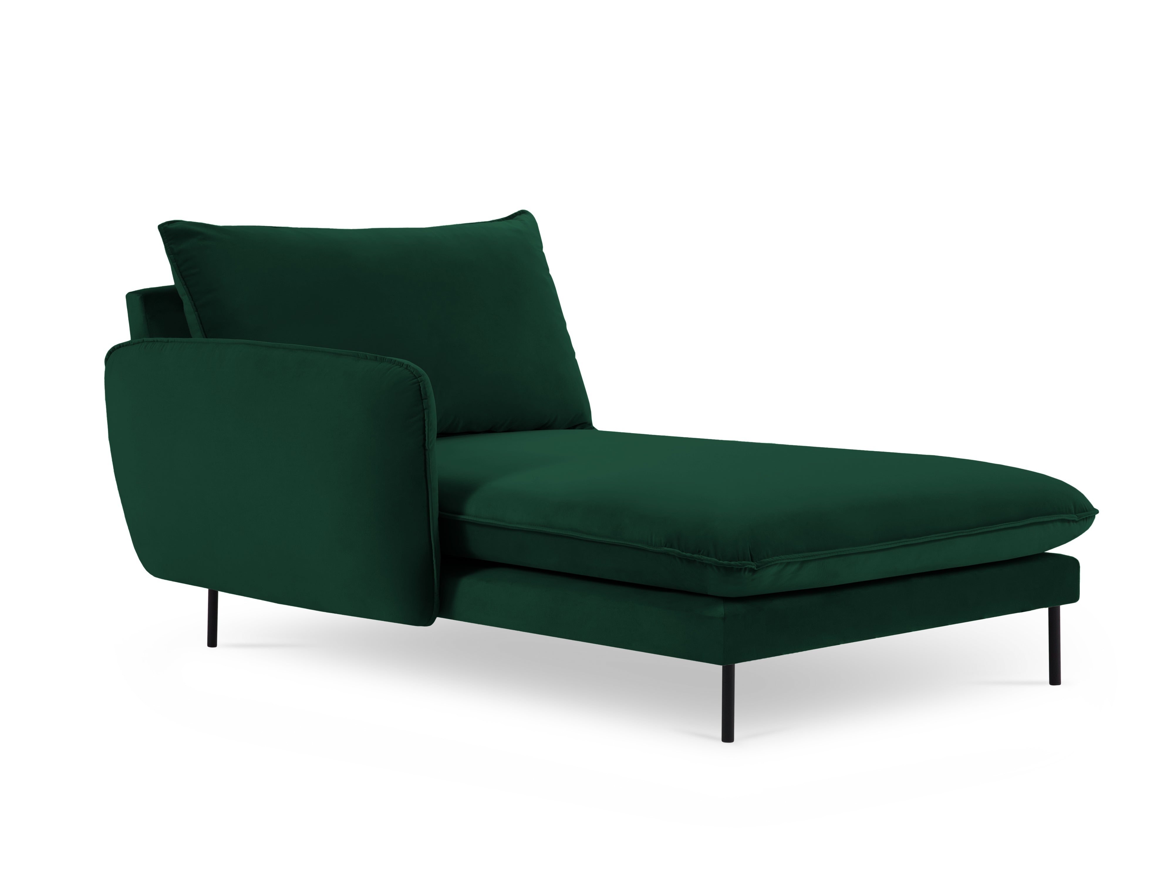 Left-facing velvet chaise longue VIENNA in bottle green with a black base