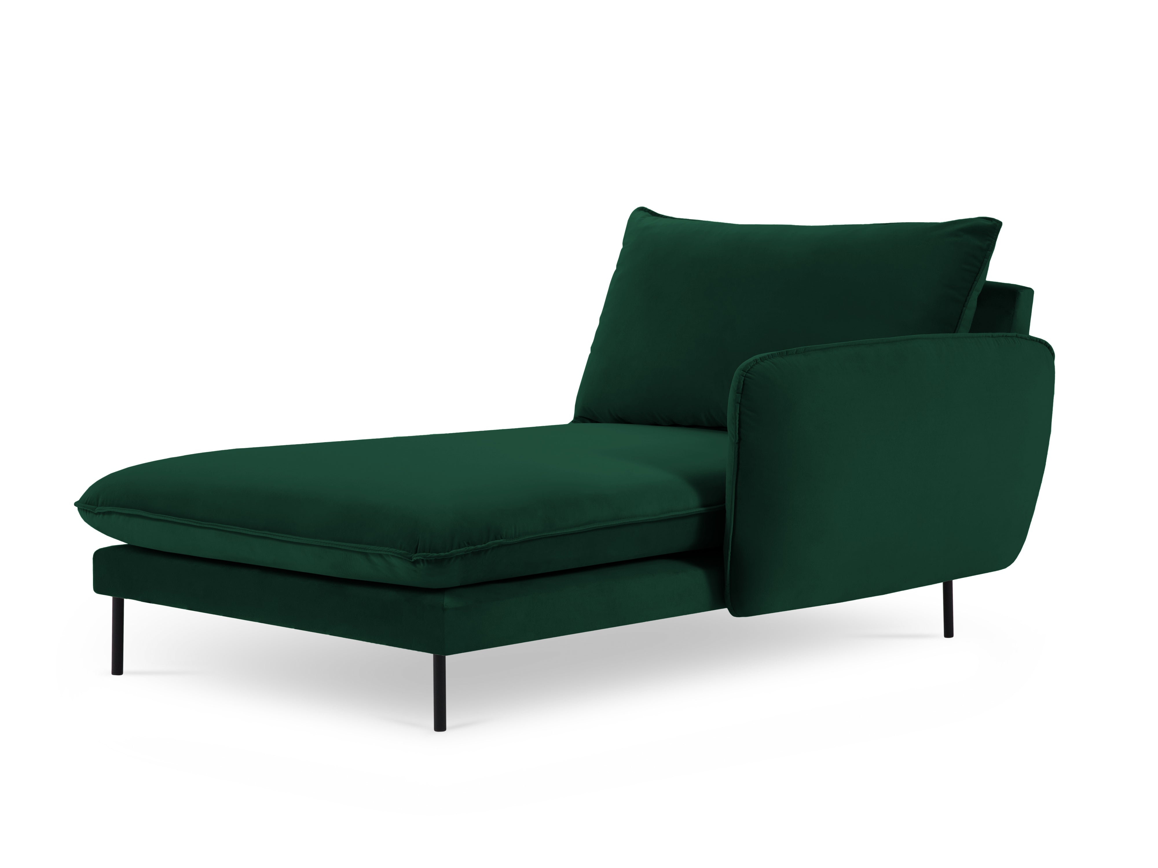 Right-facing velvet chaise longue VIENNA bottle green with black base