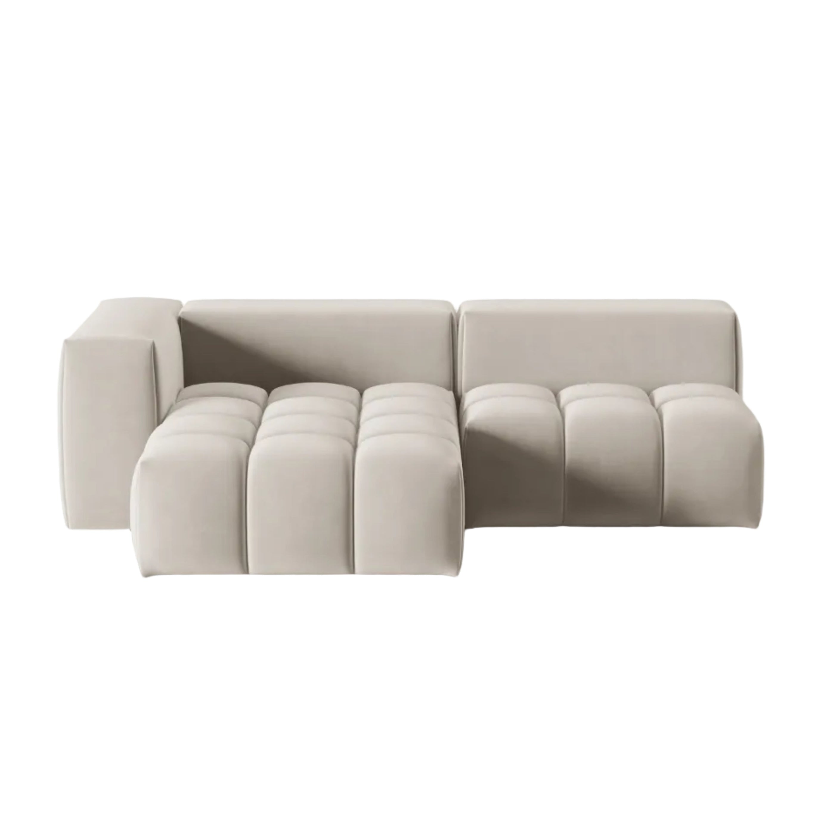 Velvet Corner Sofa for 3 People, Left-Open VERONA in Ecru
