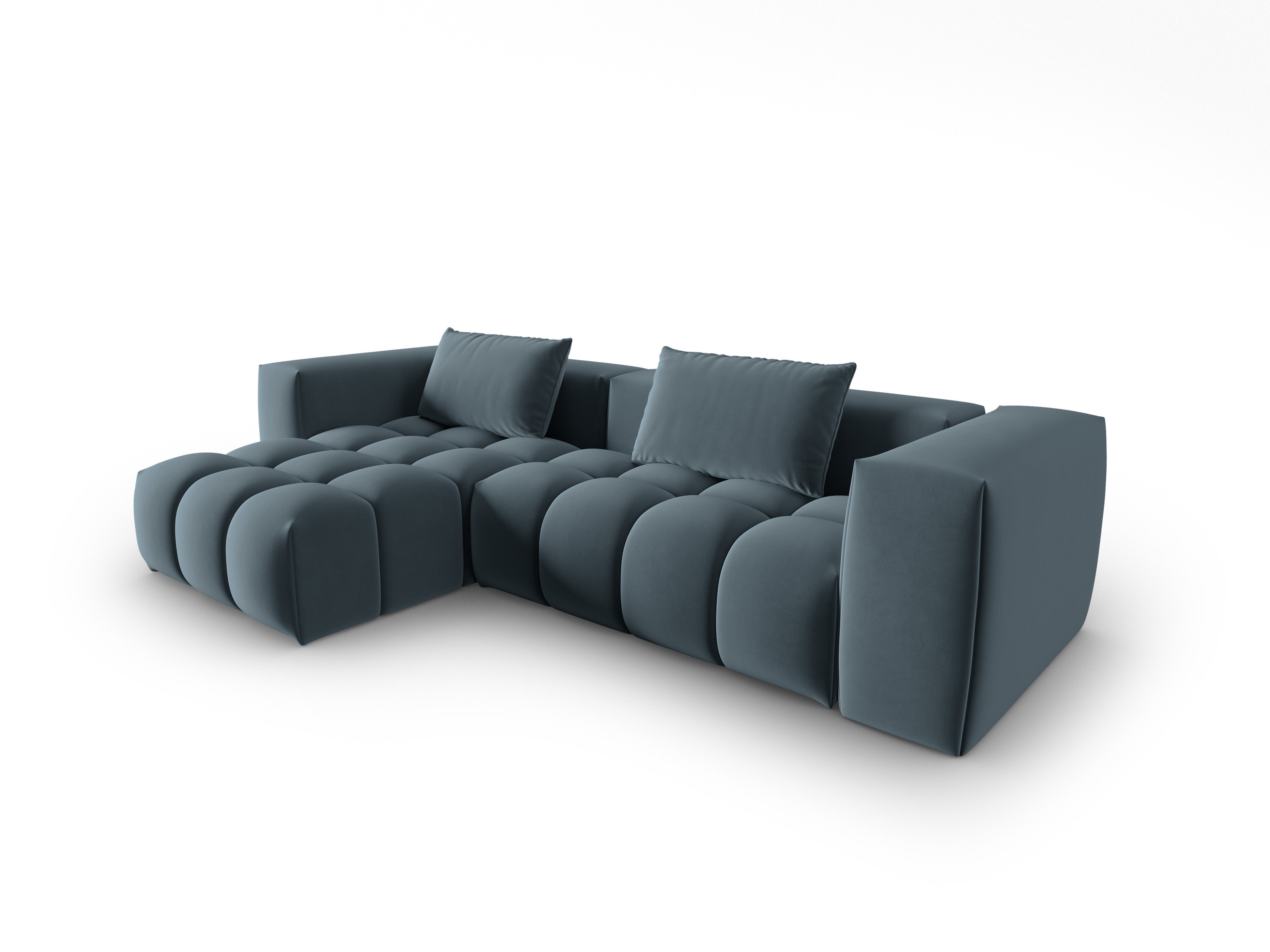 Narożnik aksamitny 3-osobowy lewostronny VERONA niebieski – Cosmopolitan Design
