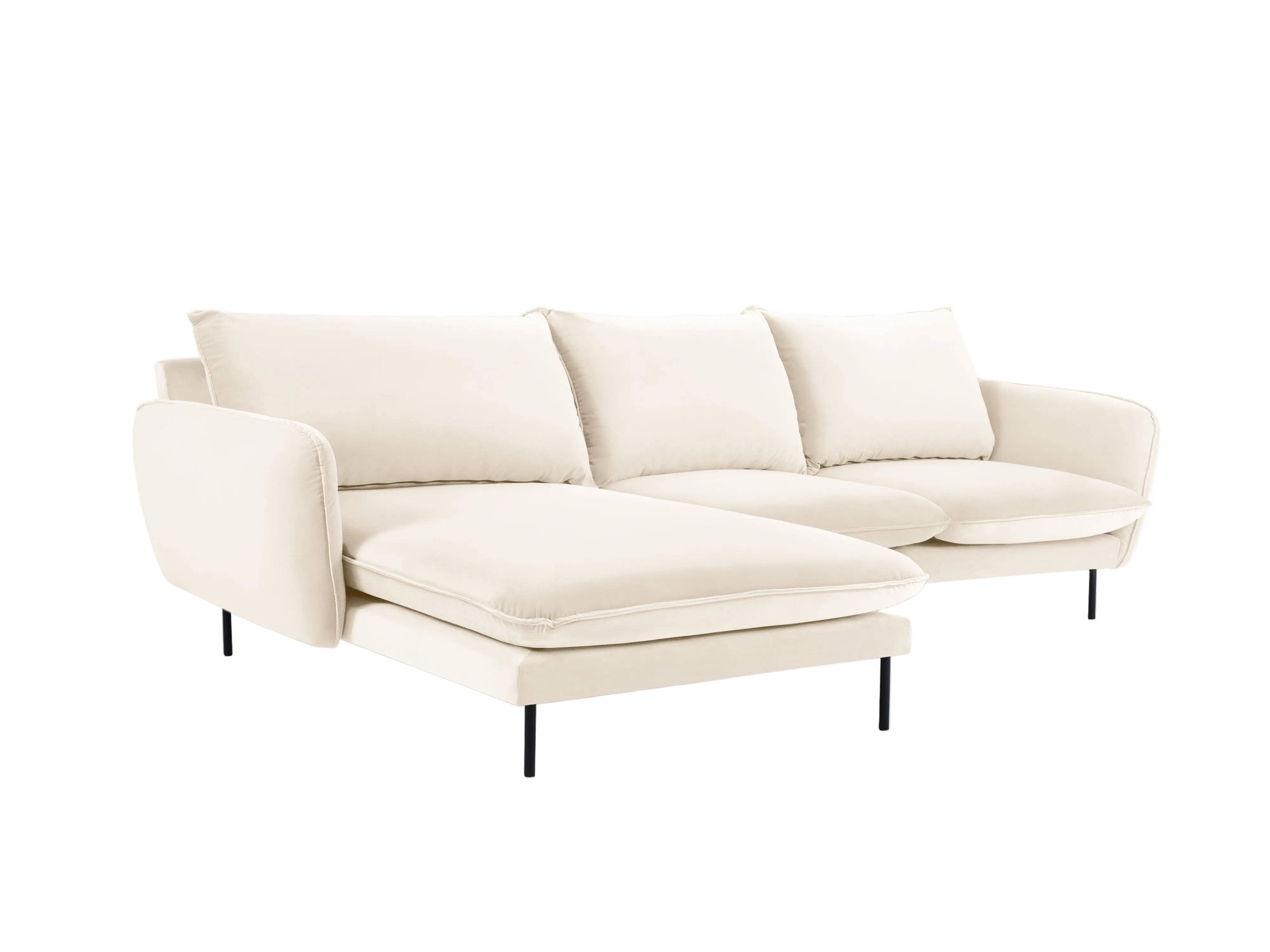 Samt-Ecksofa linksseitig für 5 Personen VIENNA beige mit schwarzem Fuß