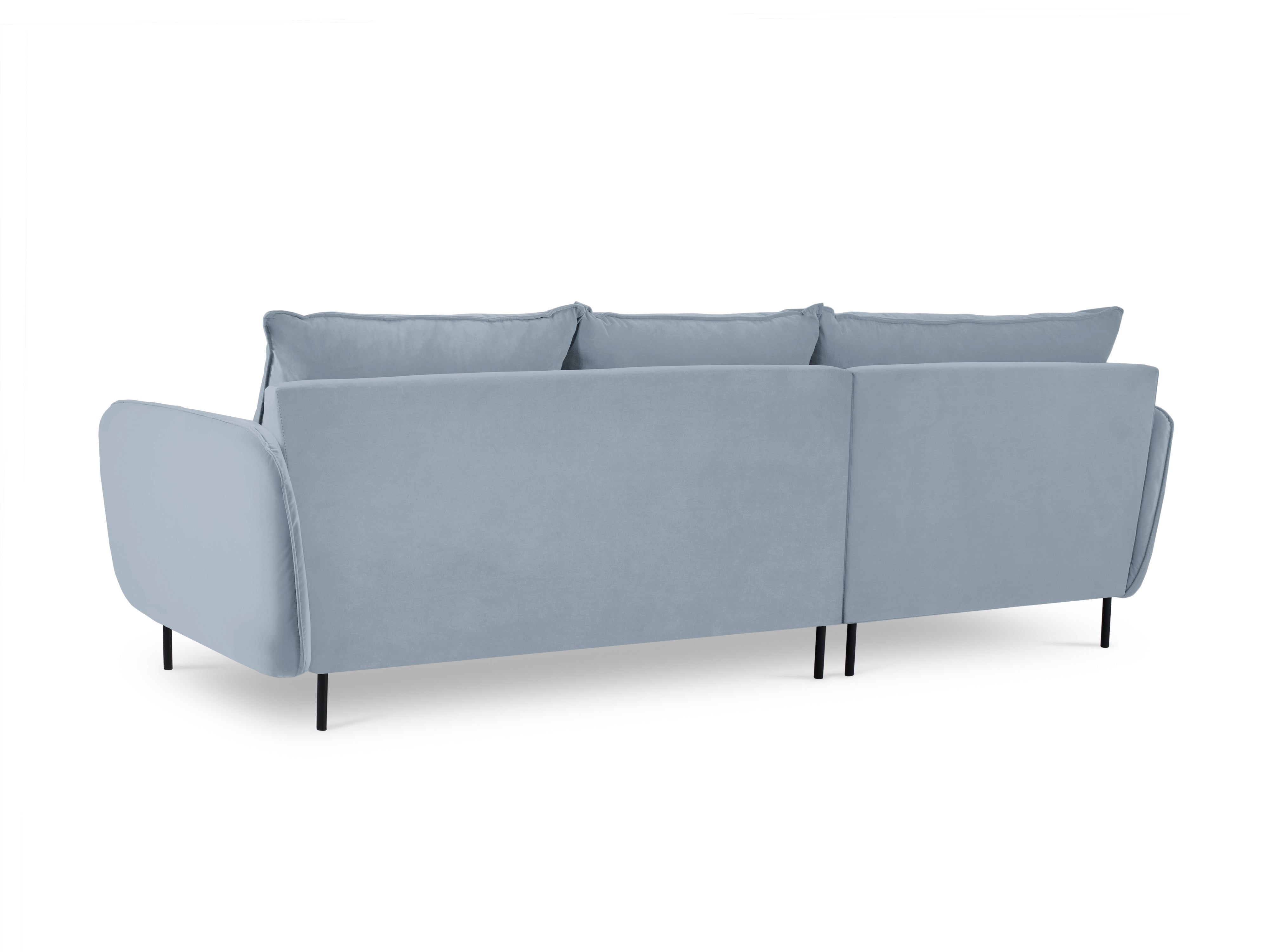 Left-facing velvet corner sofa for 5 people VIENNA light blue with black base
