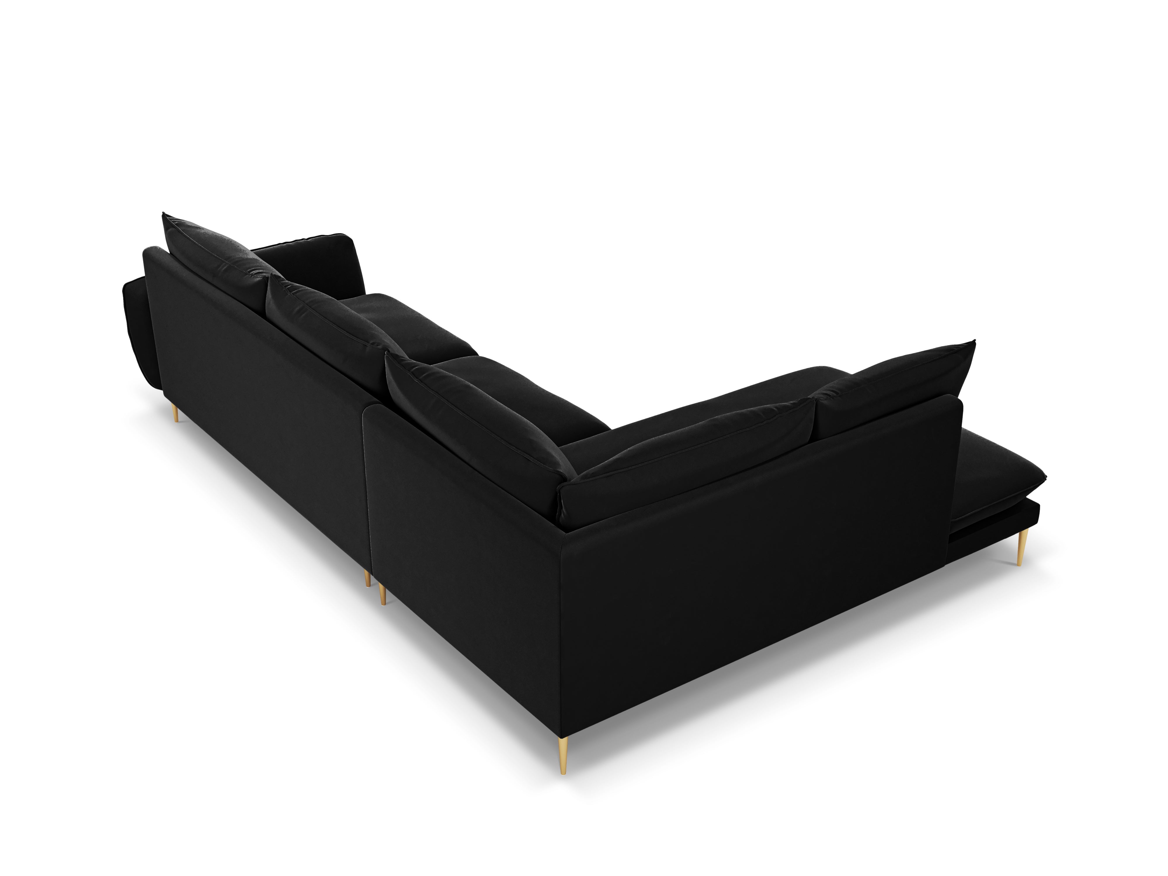 Velvet Corner Sofa for 6 People, Left Side, VIENNA, Black with Gold Base