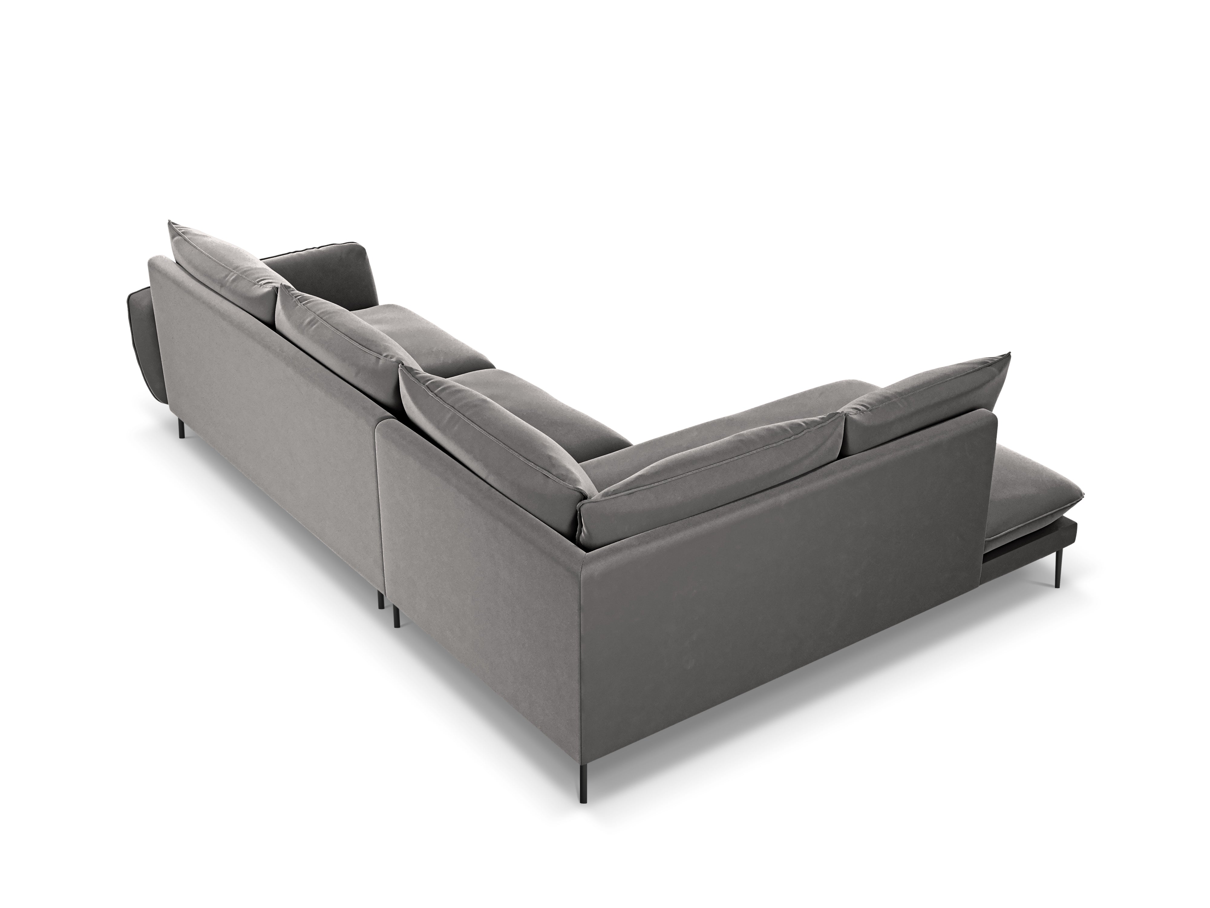 Velvet Corner Sofa for 6 People, Left Side VIENNA, Light Gray with Black Base