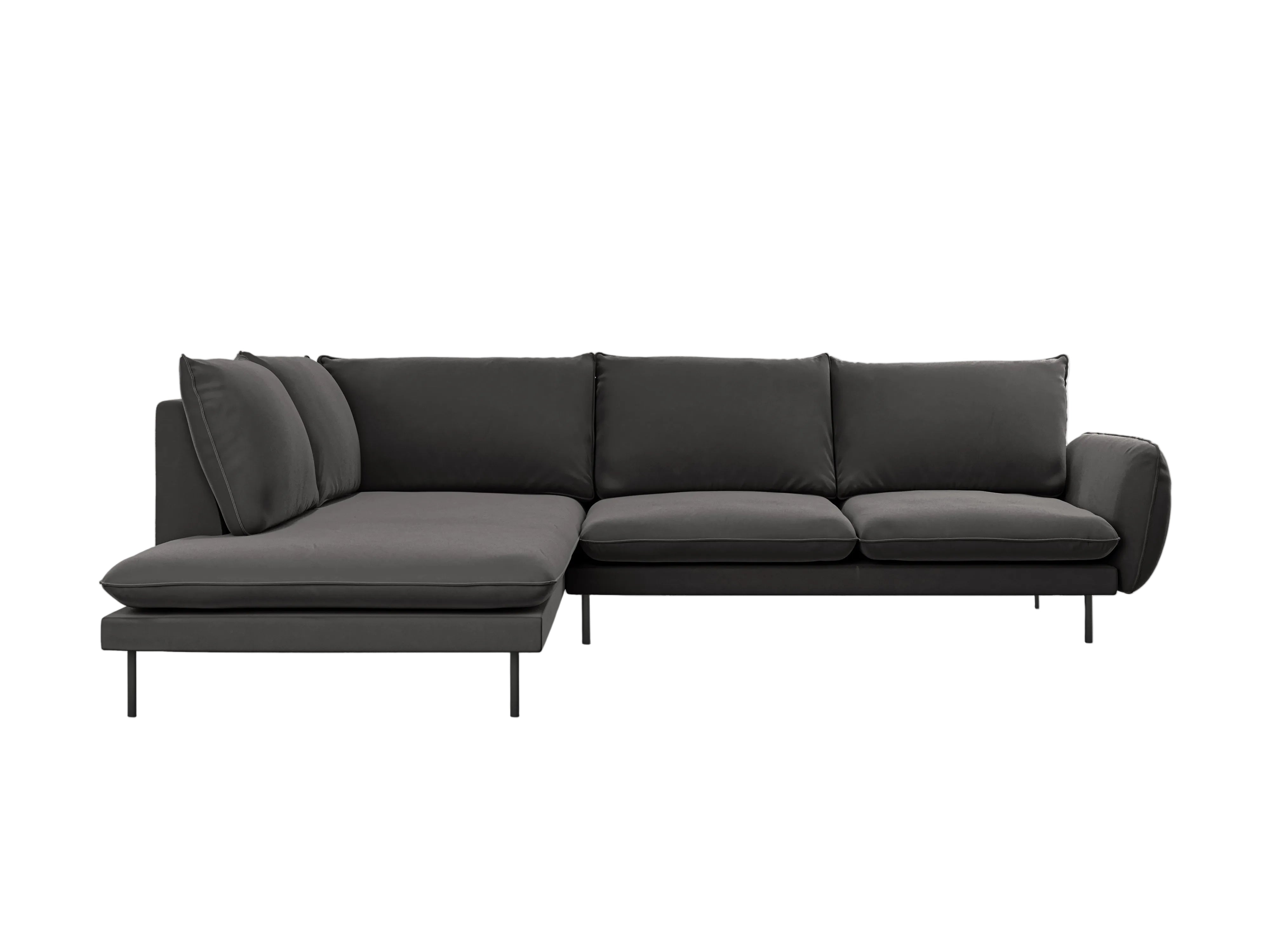 Left-facing velvet corner sofa for 5 people VIENNA in dark gray with a black base