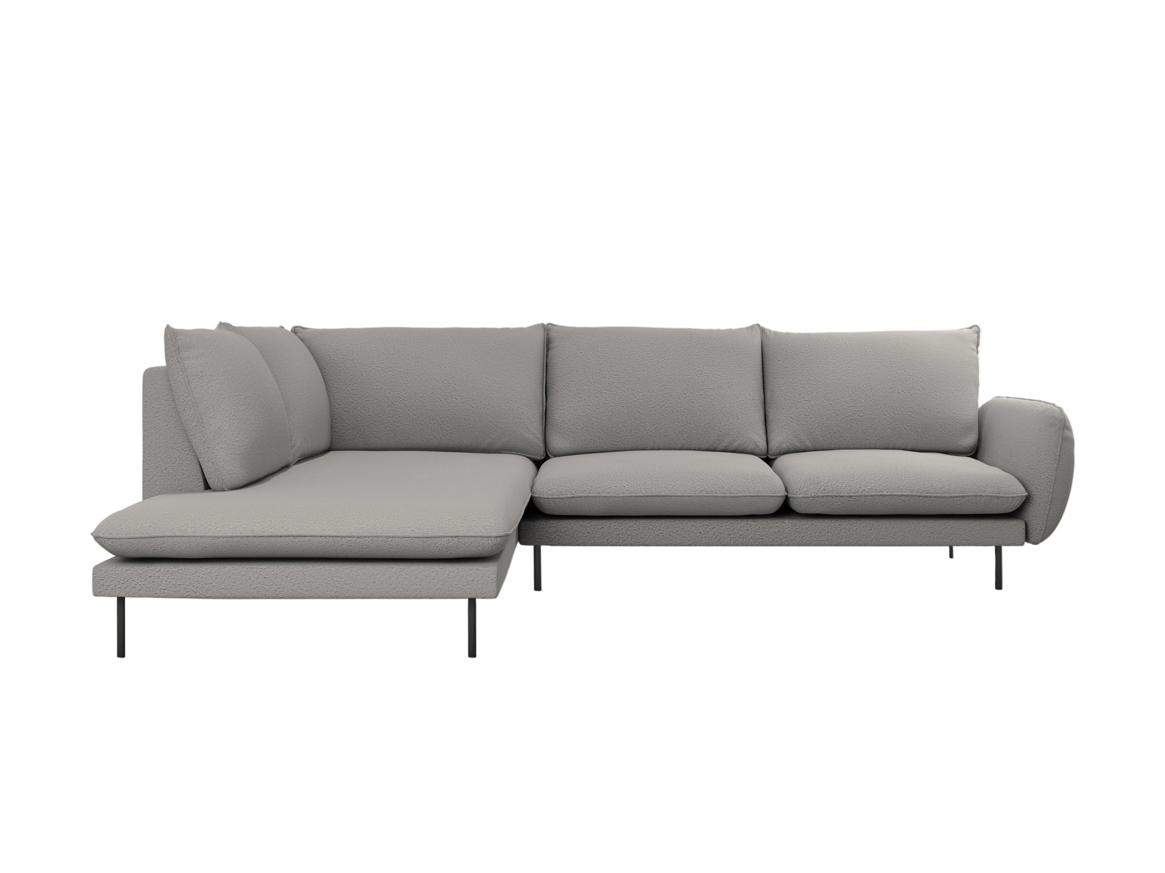 Left-facing 6-seater corner sofa VIENNA in gray boucle with a black base